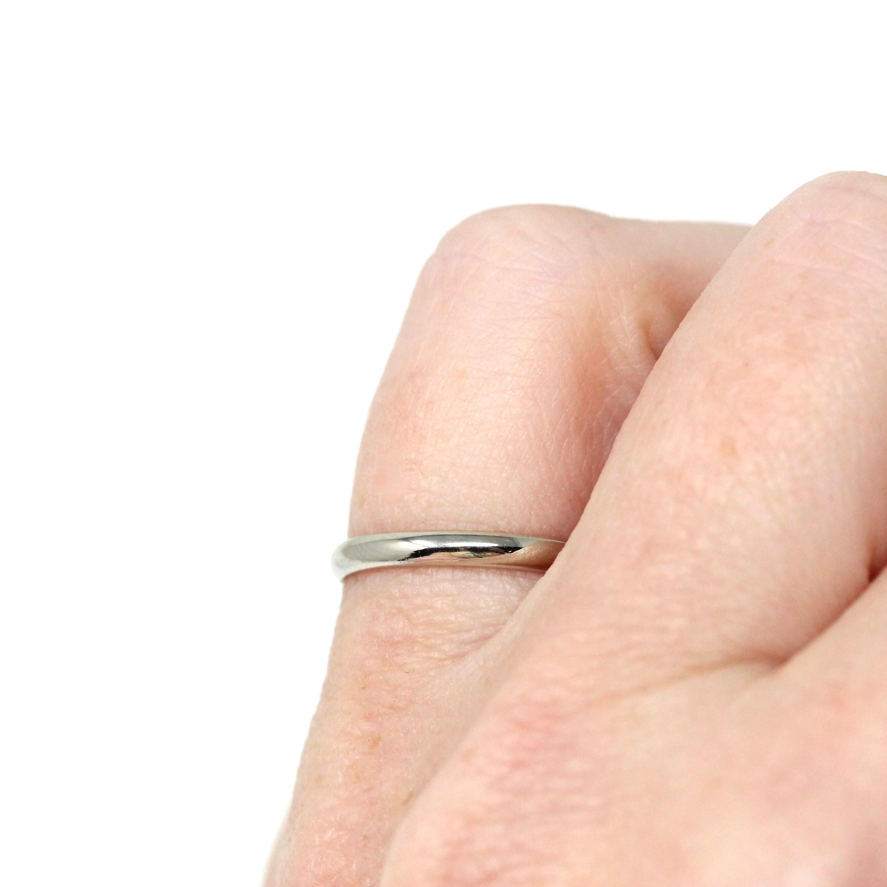 Mid Century Wedding Band - Vintage 14k White Gold Unadorned Plain Stacking Ring - Circa 1950s Era Size 5 1/4 Bristol Bridal Fine Jewelry