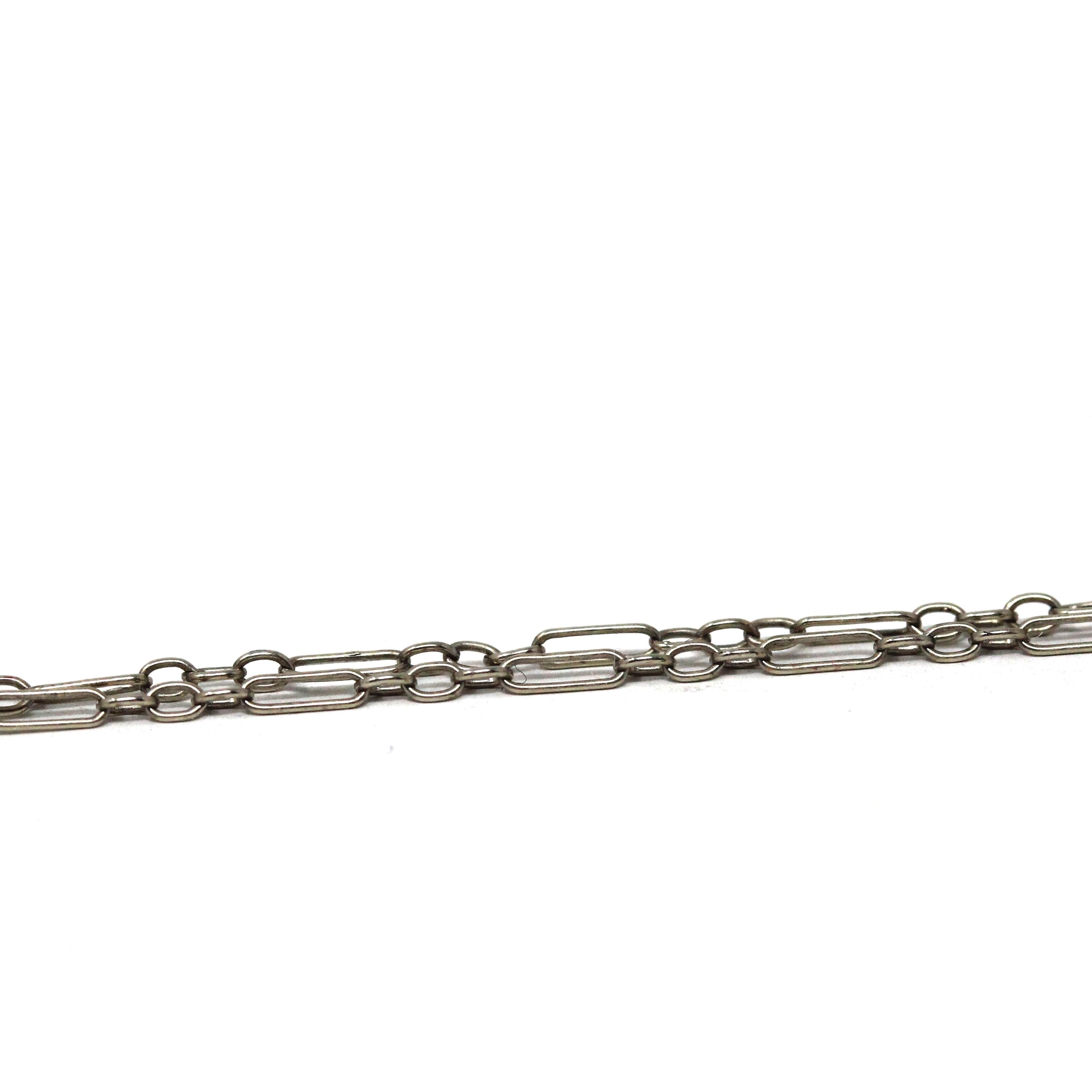 Vintage Chain Necklace - Art Deco 14k White Gold Decorative Paper Clip Link - Circa 1920s Era Spring Ring Clasp Dainty Accessory Jewelry