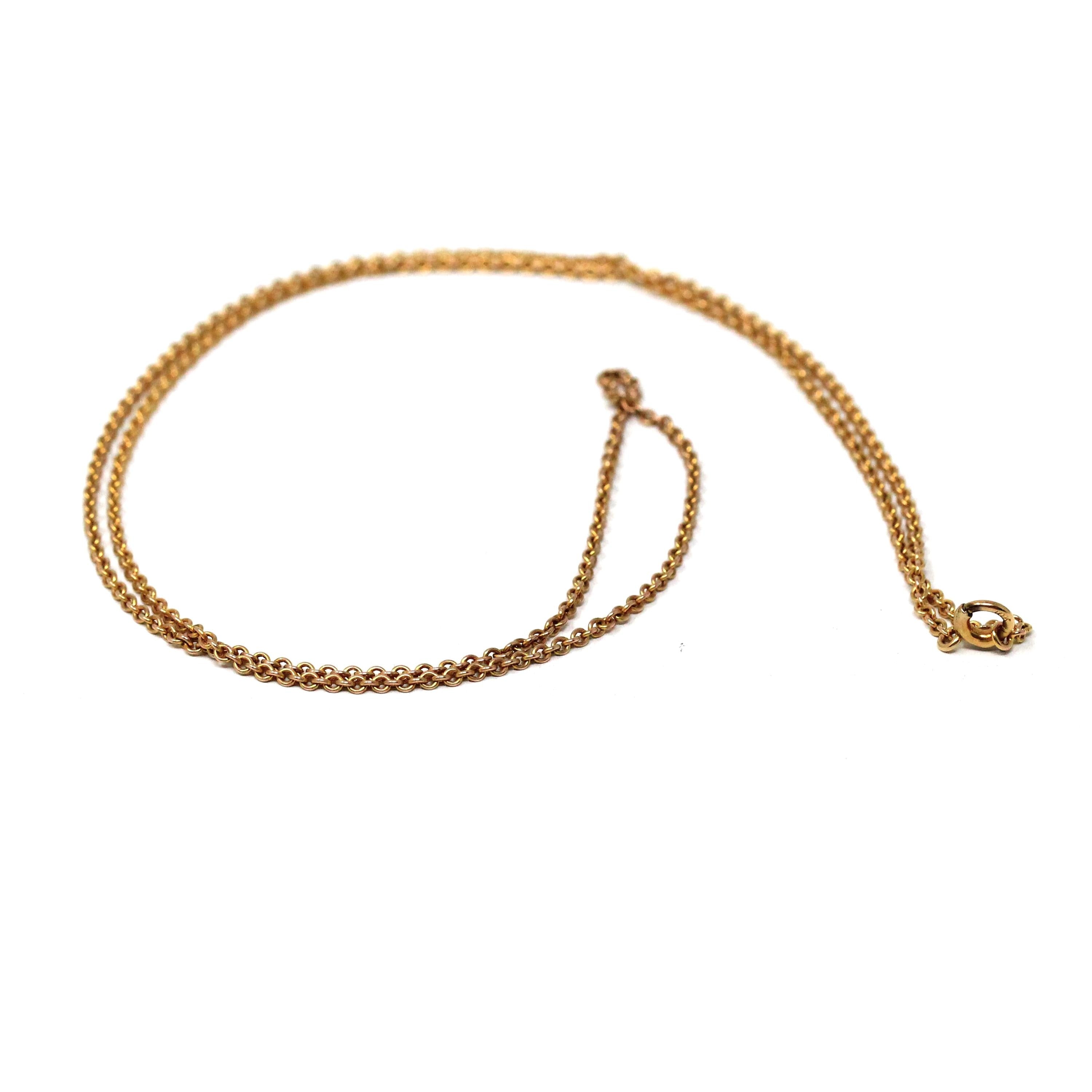 Antique Cable Chain - Edwardian 10k Yellow Gold 18 Inch Rolo Link Style Necklace - Vintage Circa 1910s Era Spring Ring Clasp Fine Jewelry