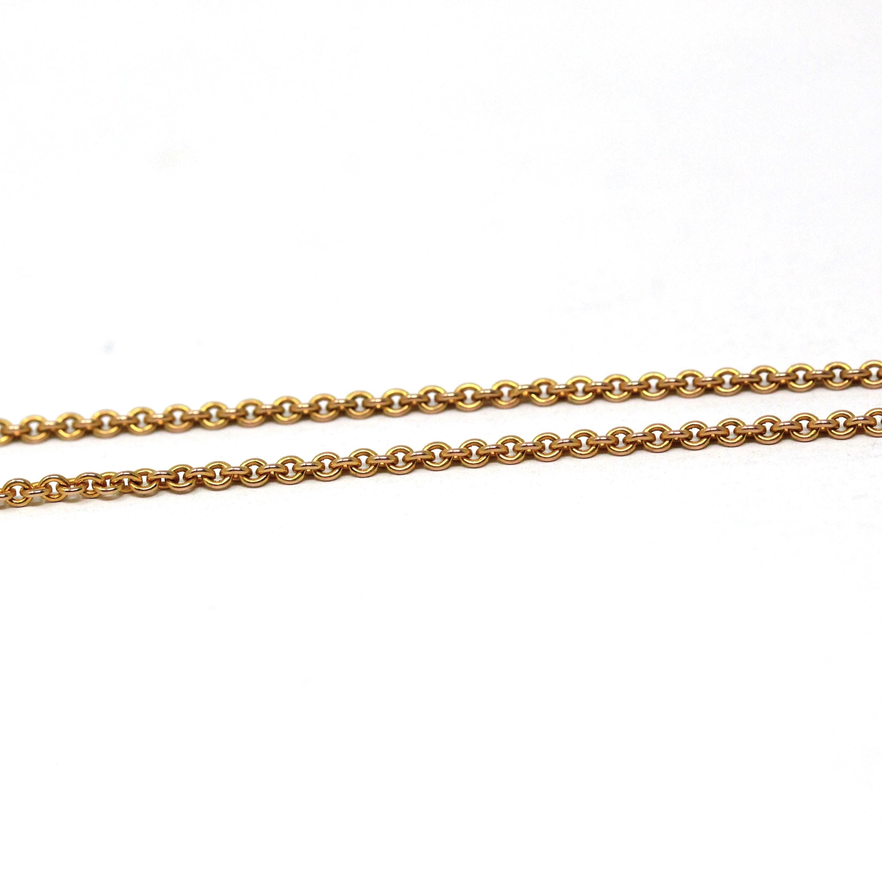 Antique Cable Chain - Edwardian 10k Yellow Gold 18 Inch Rolo Link Style Necklace - Vintage Circa 1910s Era Spring Ring Clasp Fine Jewelry