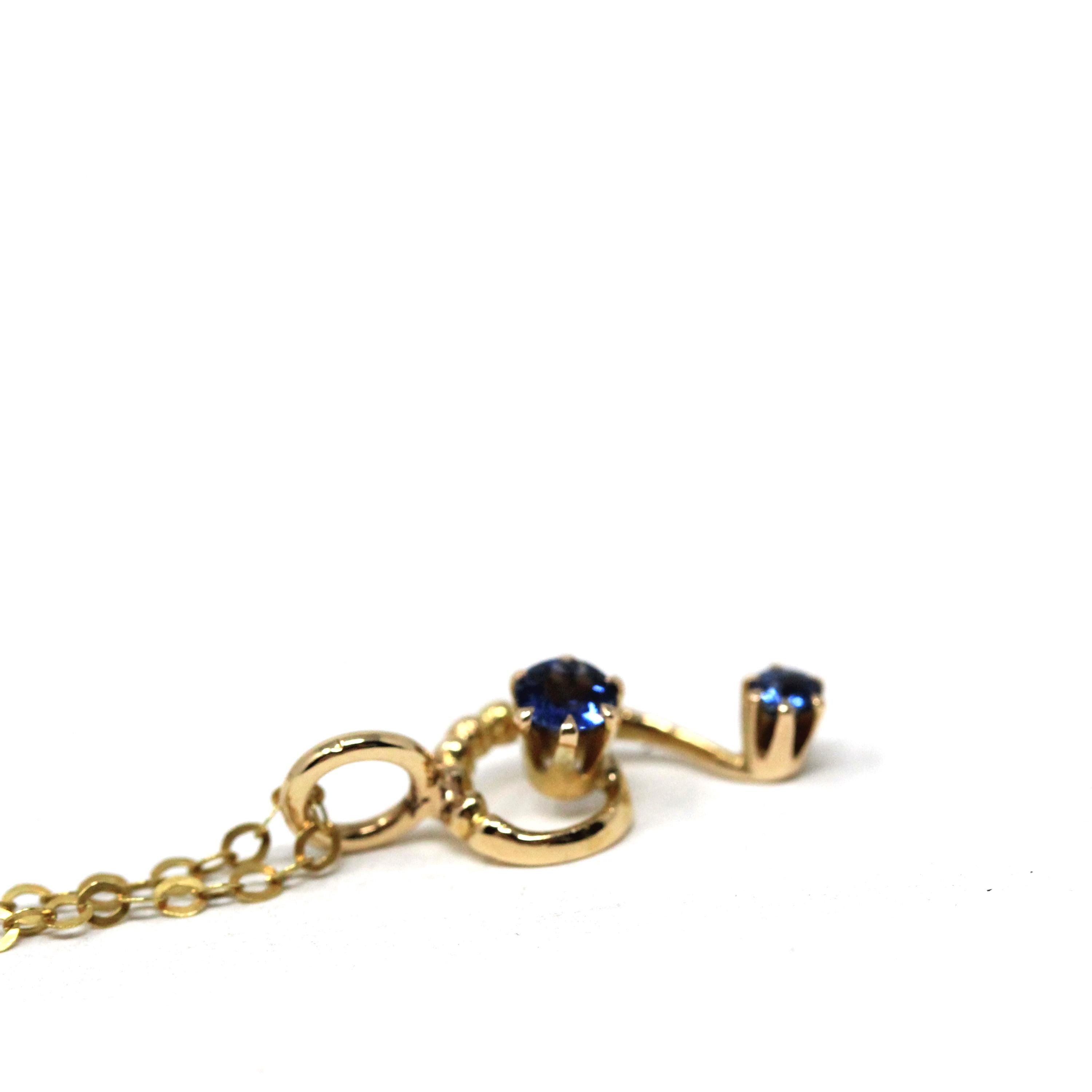 Antique Question Mark Charm - Edwardian 14k Yellow Gold Created Blue Sapphire Gemstone Necklace Pendant - Circa 1910s Stick Pin Fine Jewelry