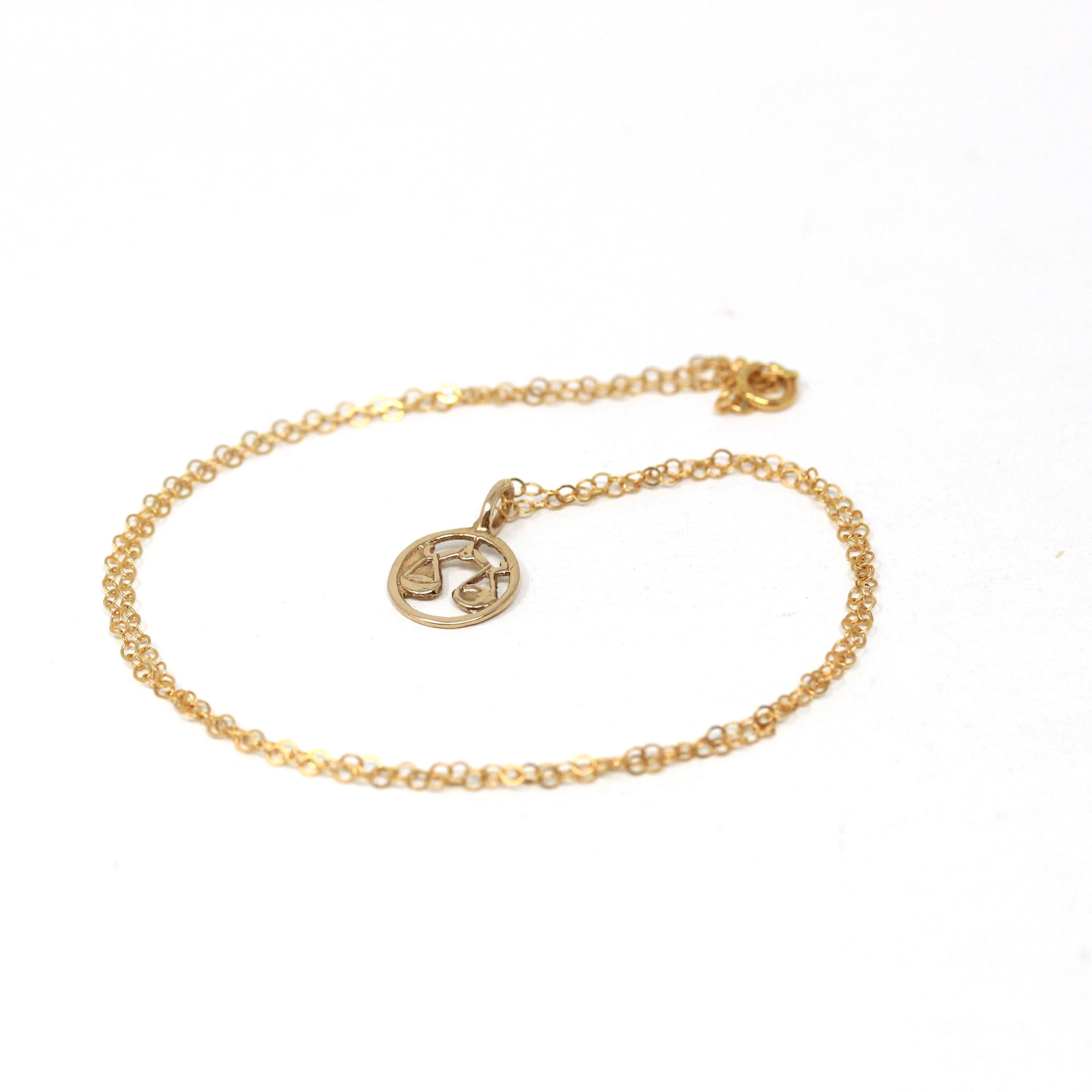 Estate Libra Charm - Modern 14k Yellow Gold Scales Astrological Sign Necklace Pendant - Circa 1990s Zodiac Celestial Air Element 90s Jewelry