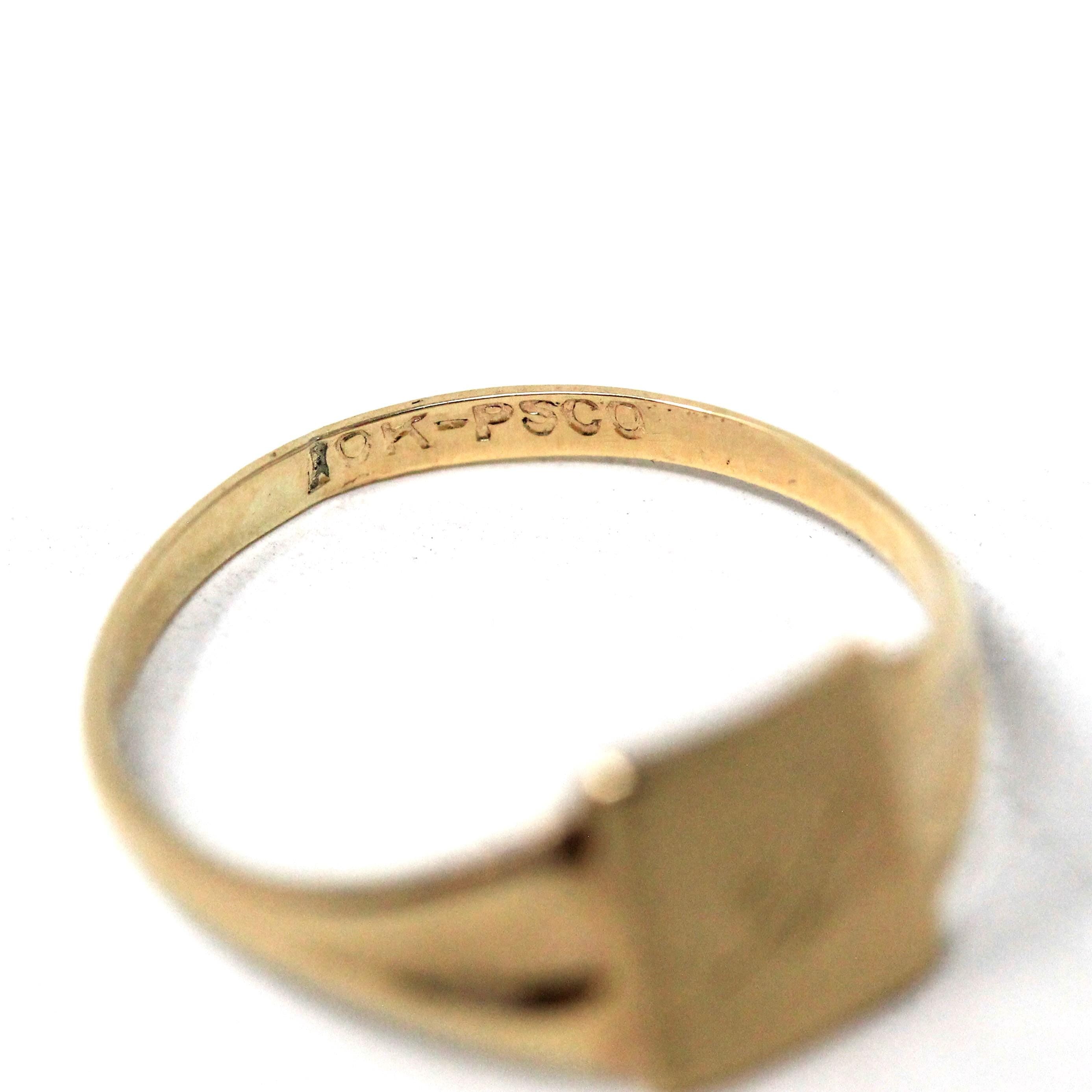 Letter "S" Ring - Mid Century 10k Yellow Gold Letter Engraved Cursive Initial - Vintage Circa 1940s Size 2 3/4 Pinky Midi Fine PSCO Jewelry