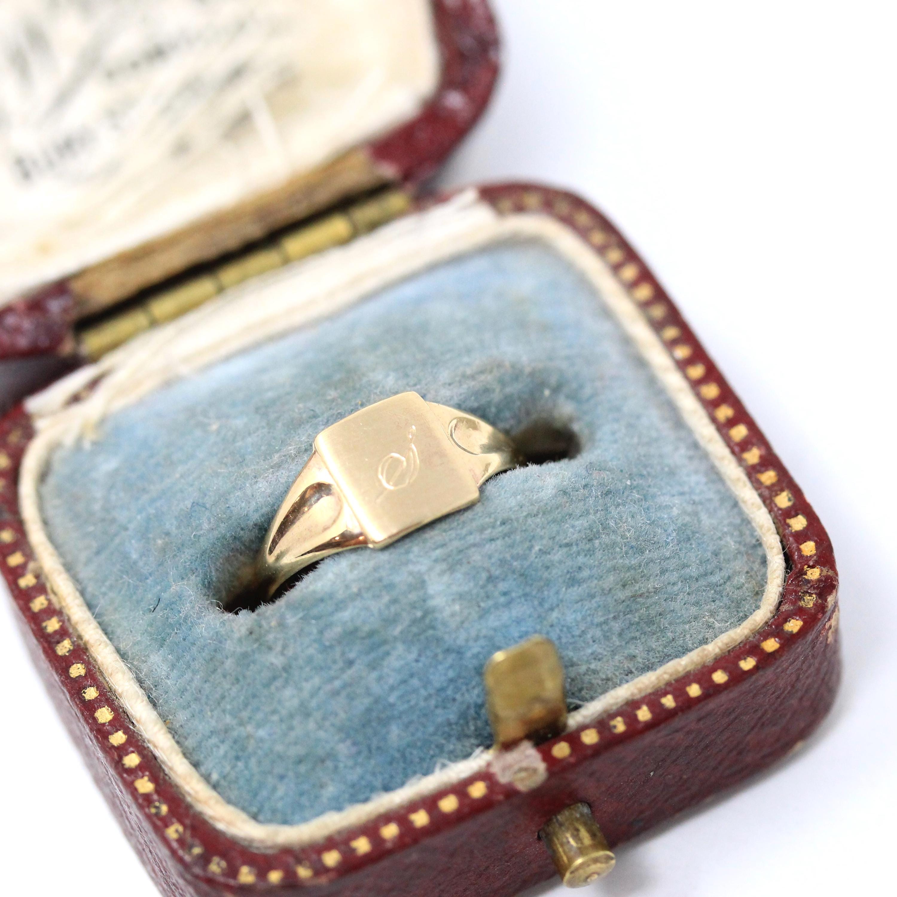 Letter "S" Ring - Mid Century 10k Yellow Gold Letter Engraved Cursive Initial - Vintage Circa 1940s Size 2 3/4 Pinky Midi Fine PSCO Jewelry