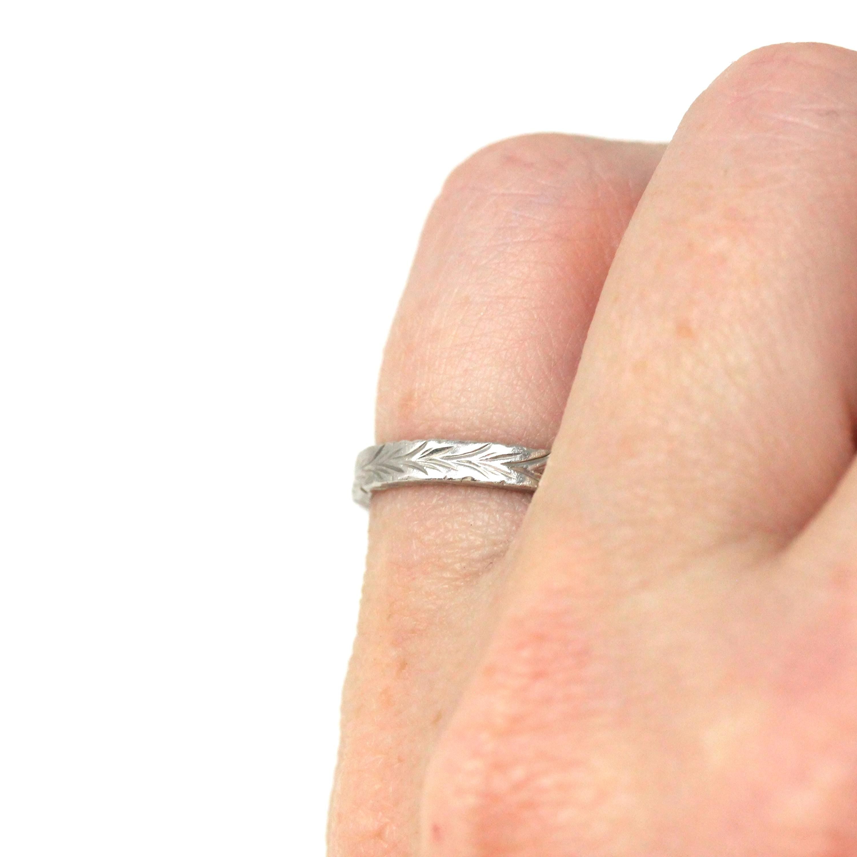 Wheat Eternity Band - Vintage Art Deco Style Platinum Eternity Pattern Wedding Ring - Modern Estate Size 5 Fine Engraved Stacking Jewelry