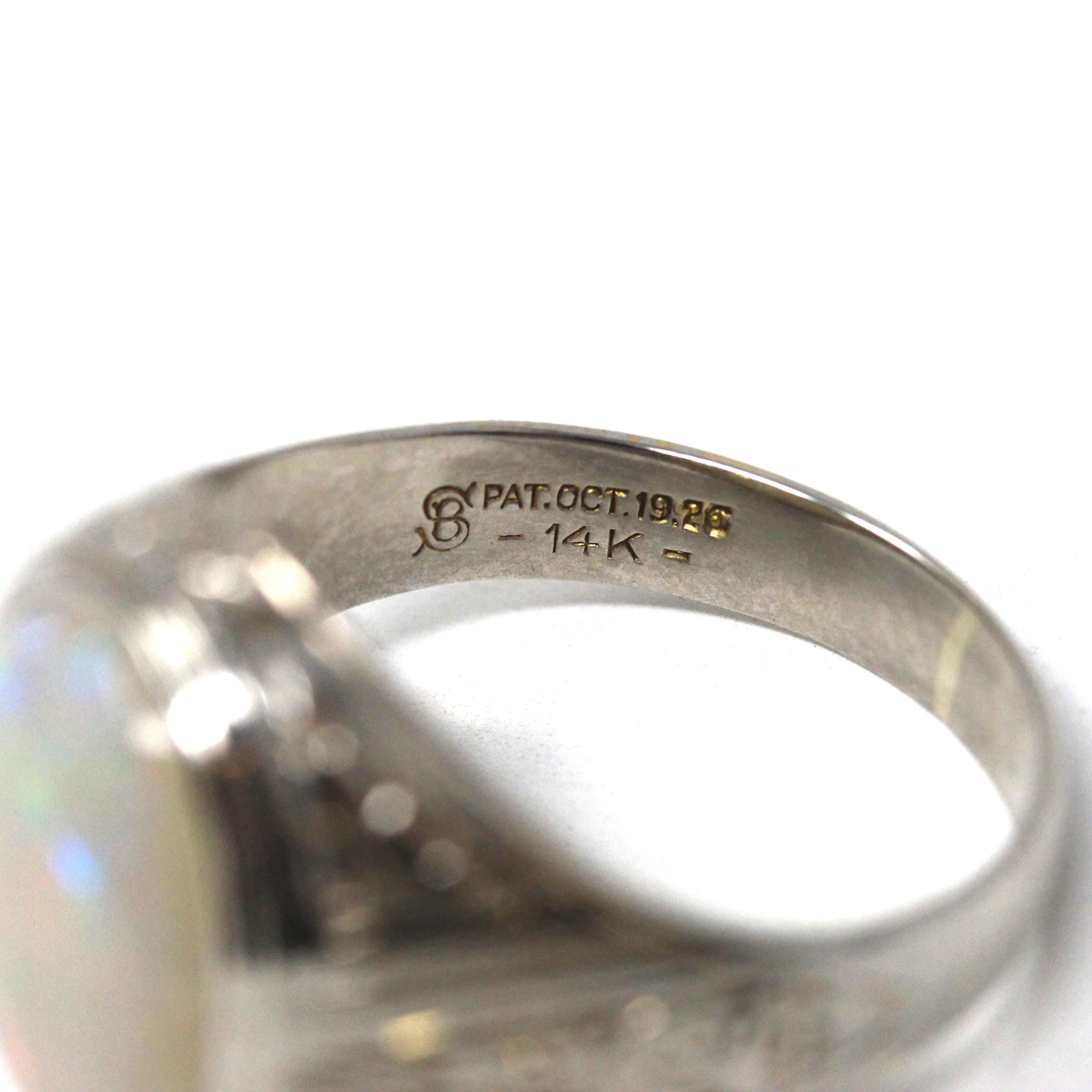 Vintage Opal Ring - Art Deco 14k White Gold Men's Unisex Oval Statement Ring - Circa 1920s Streeter Brothers October Birthstone Fine Jewelry