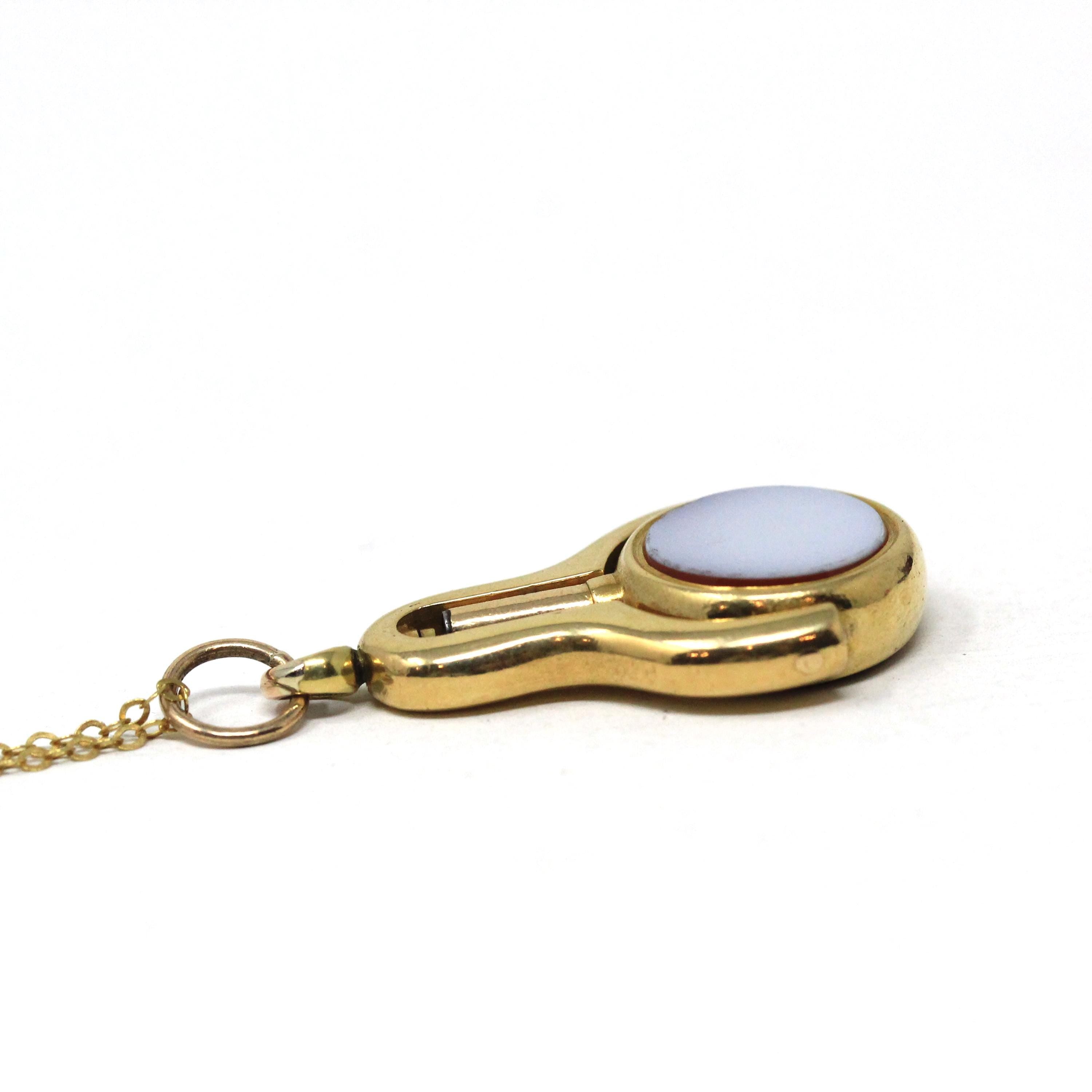 Antique Watch Key Spinner - Victorian Era 22K Yellow Gold Bloodstone Intaglio And Agate Fob - Carved Latin Wax Seal Winding Pendant Jewelry