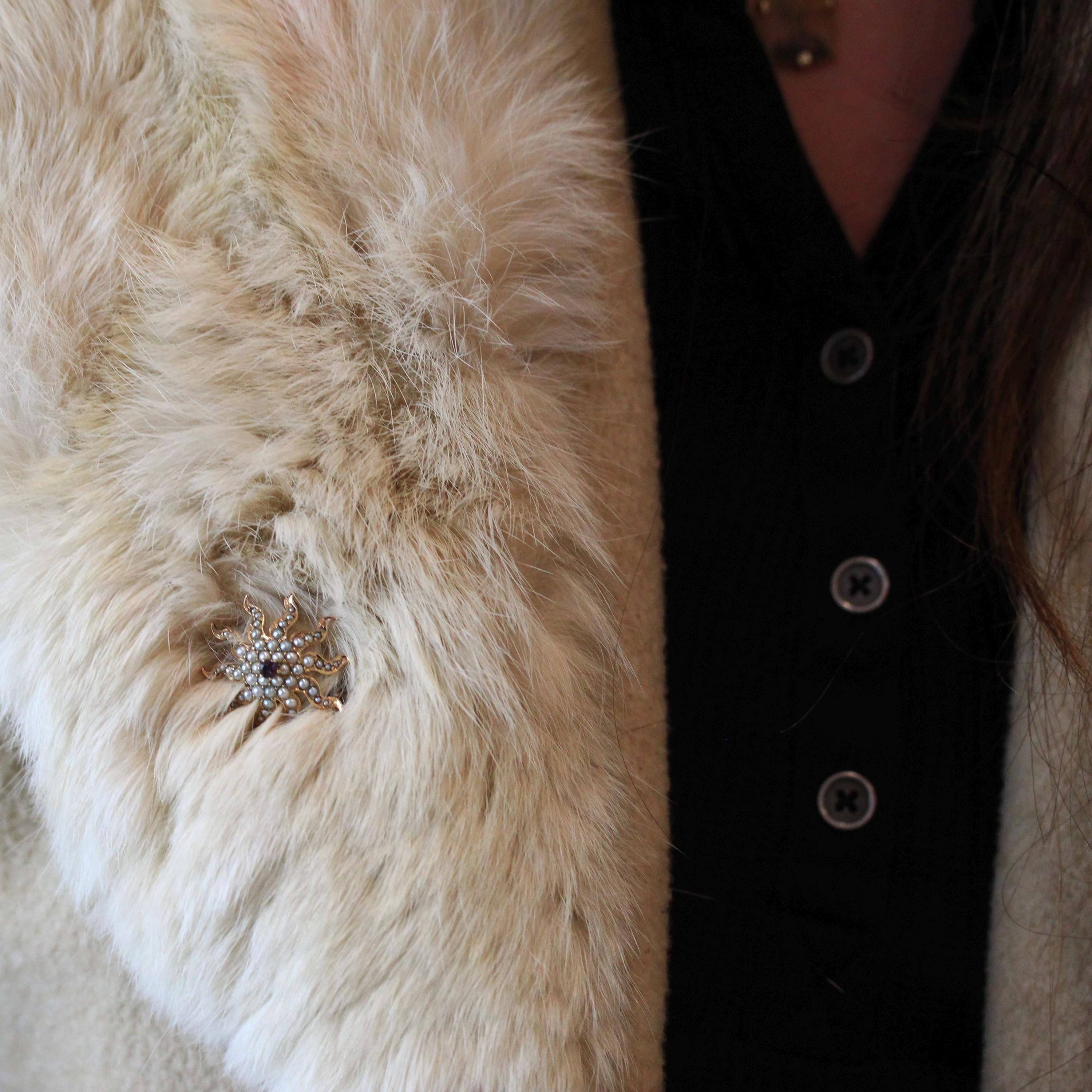 Antique Starburst Brooch - Victorian 10k Yellow Gold Seed Pearl Pin Pendant - Circa 1890s Era Statement Celestial Charm Accessory Jewelry