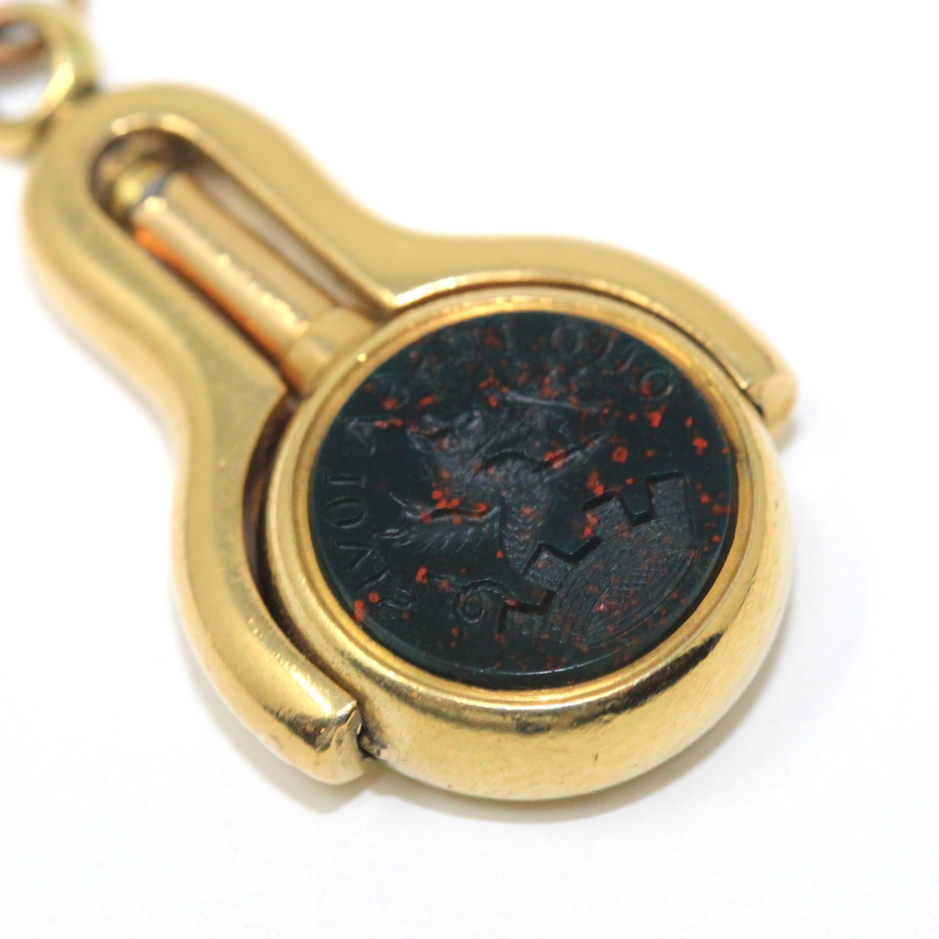 Antique Watch Key Spinner - Victorian Era 22K Yellow Gold Bloodstone Intaglio And Agate Fob - Carved Latin Wax Seal Winding Pendant Jewelry