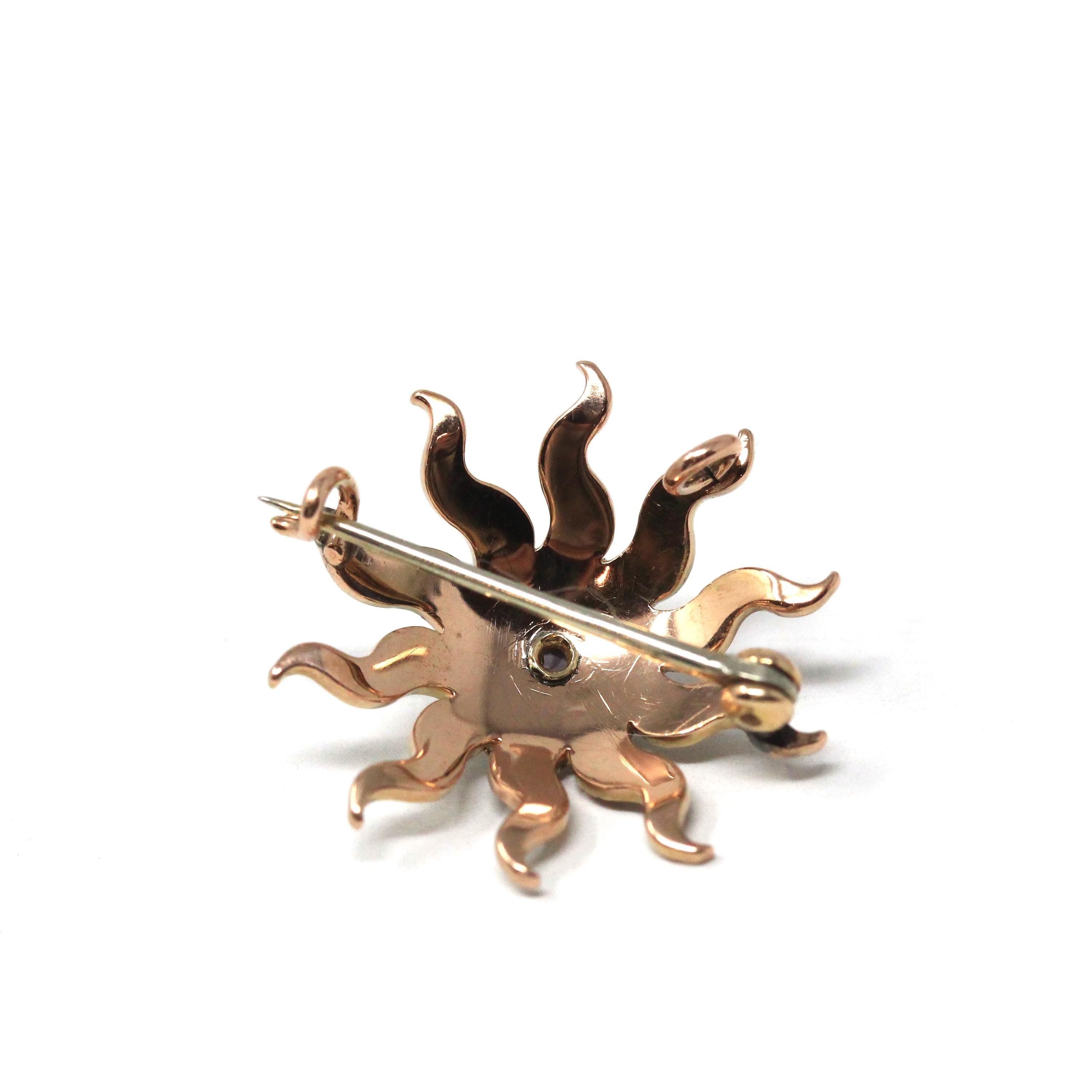 Antique Starburst Brooch - Victorian 10k Yellow Gold Seed Pearl Pin Pendant - Circa 1890s Era Statement Celestial Charm Accessory Jewelry