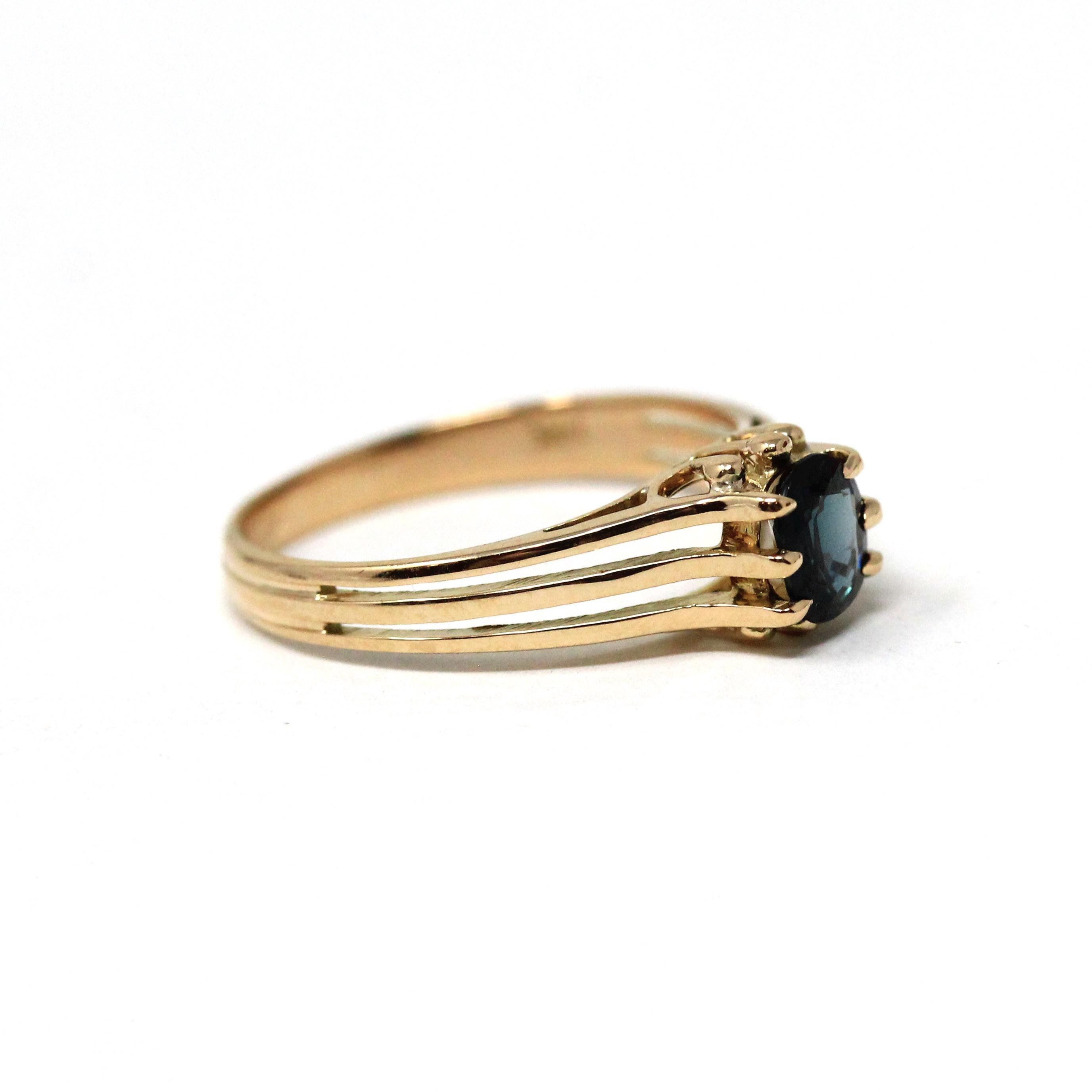 Estate Sapphire Ring - Modern 14k Yellow Gold Natural Blue Gemstone Solitaire - Circa 2000s Size 6 1/4 Engagement Split Shank Fine Jewelry