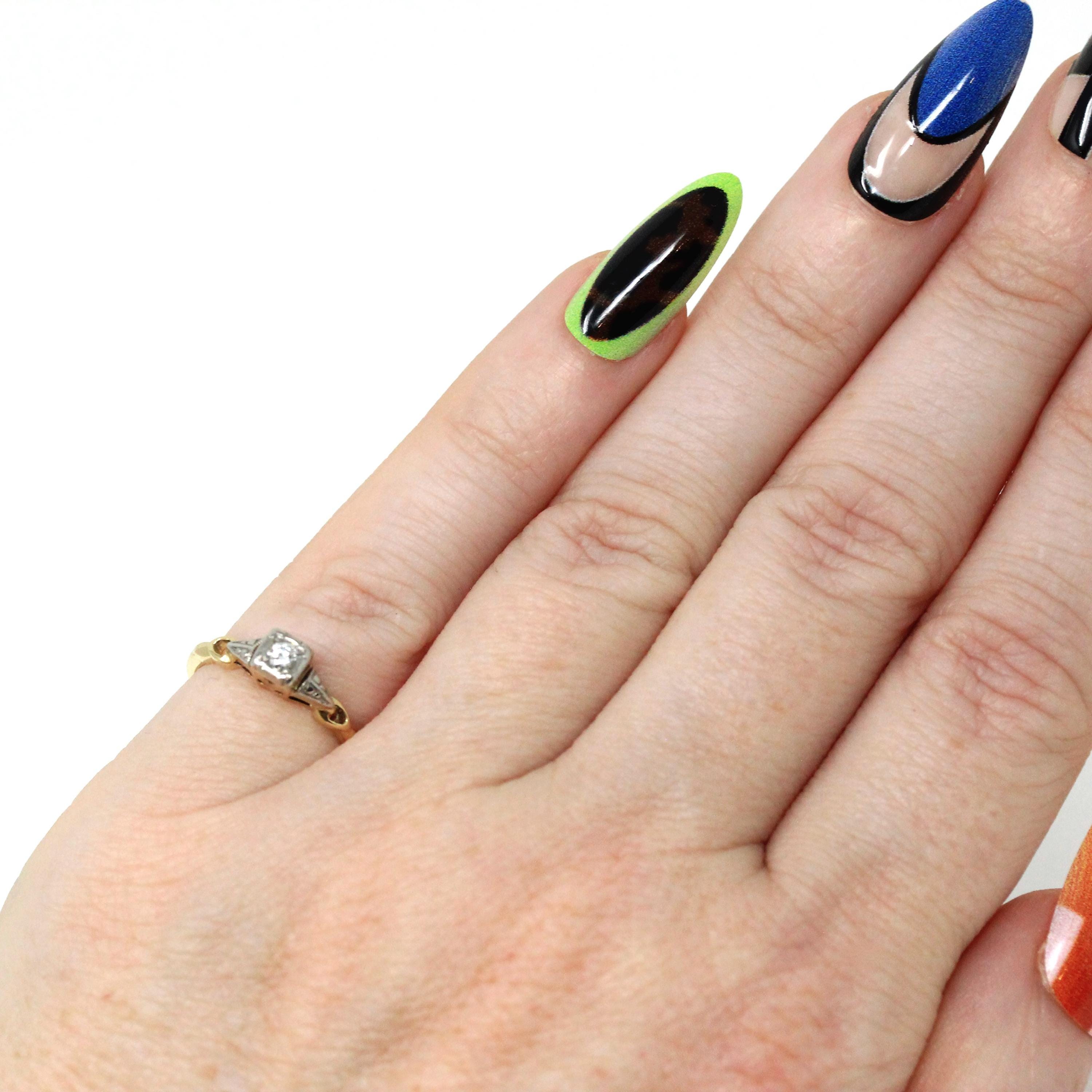 Vintage Diamond Ring - Mid Century 14k Yellow Gold and Palladium Two Tone Band - Circa 1940s Era Size 3 1/4 Illusion Fine Engagement Jewelry