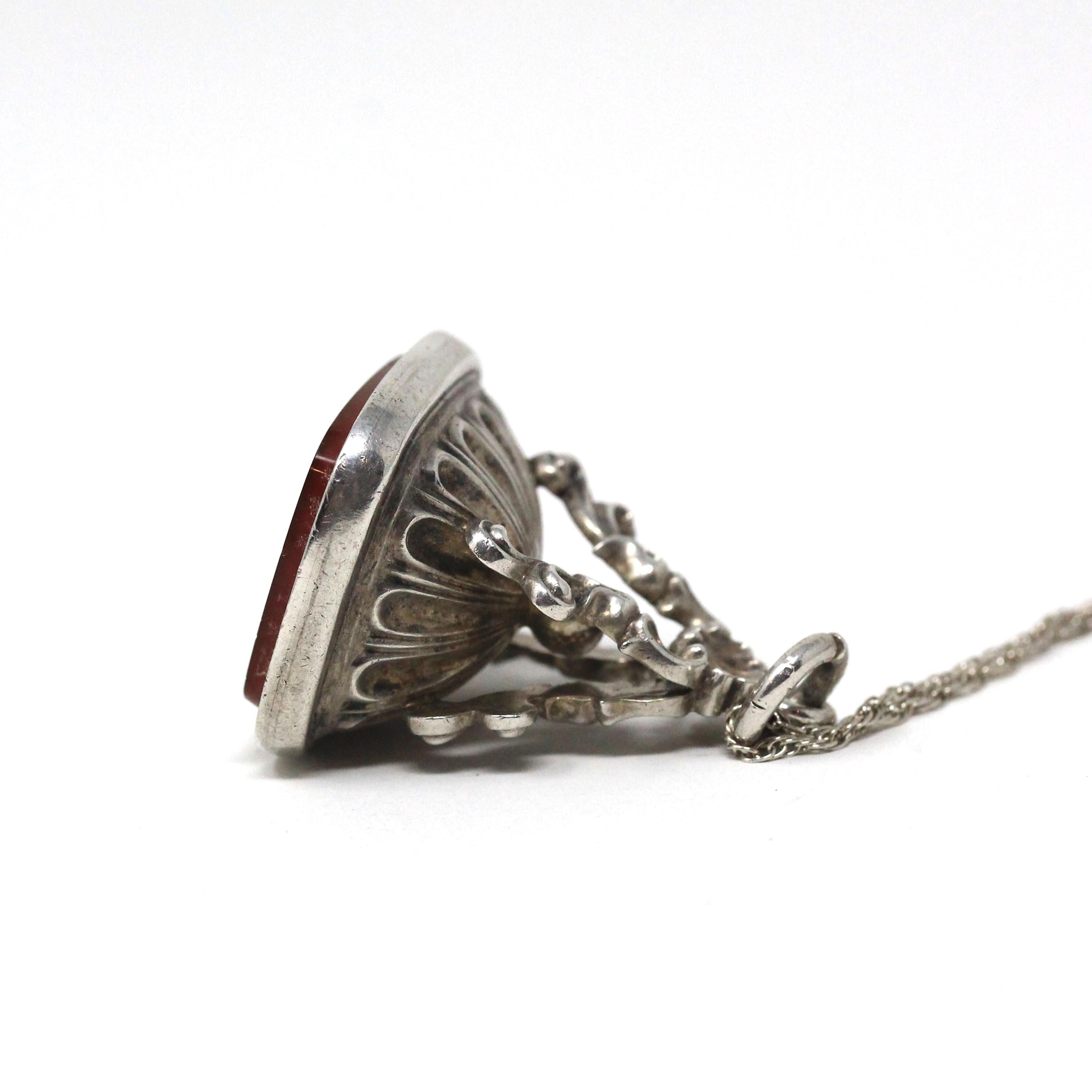 Antique Carnelian Fob - Victorian Sterling Silver Ornate Repousse Style Charm - Circa 1890s Era Pocket Watch Fashion Accessory Jewelry