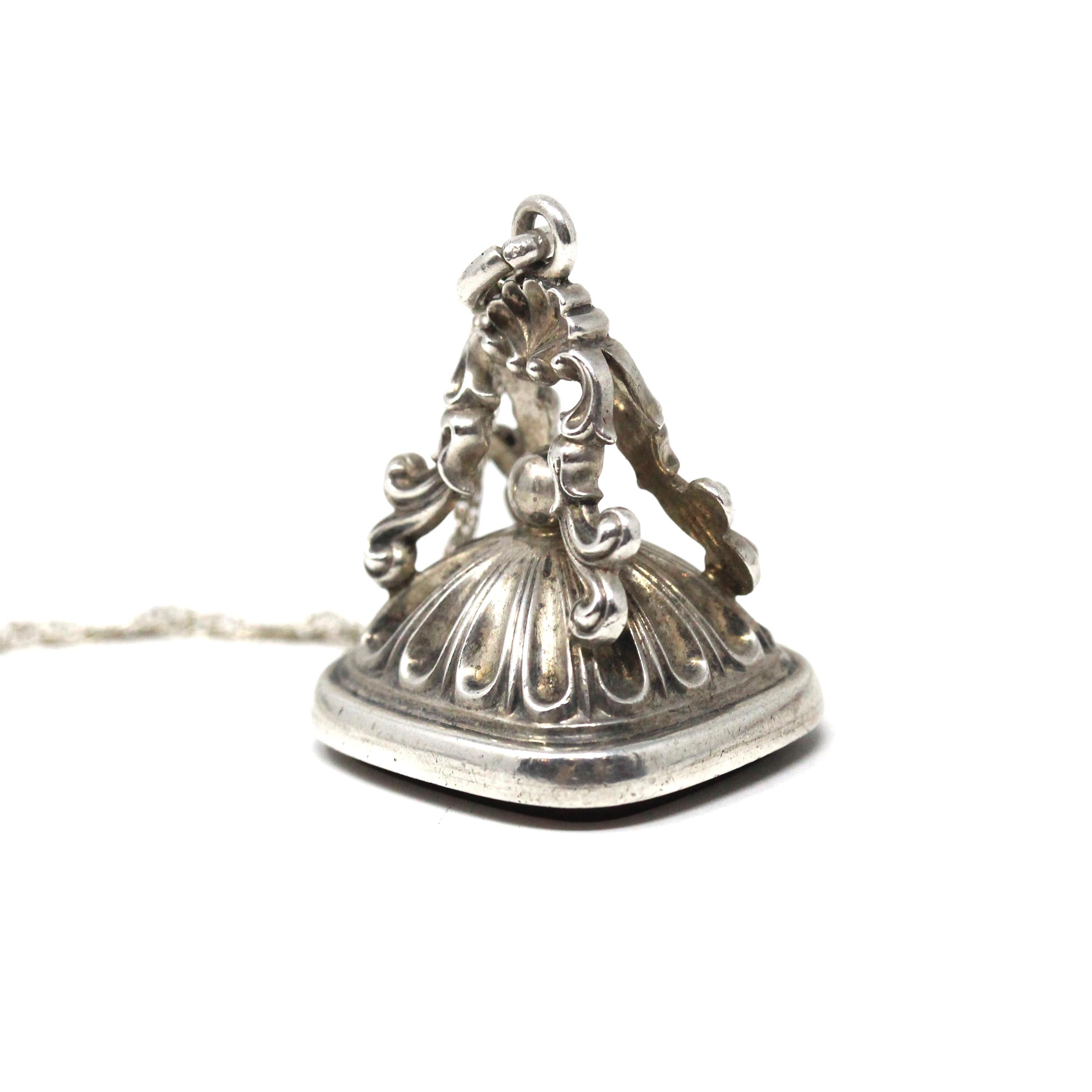 Antique Carnelian Fob - Victorian Sterling Silver Ornate Repousse Style Charm - Circa 1890s Era Pocket Watch Fashion Accessory Jewelry