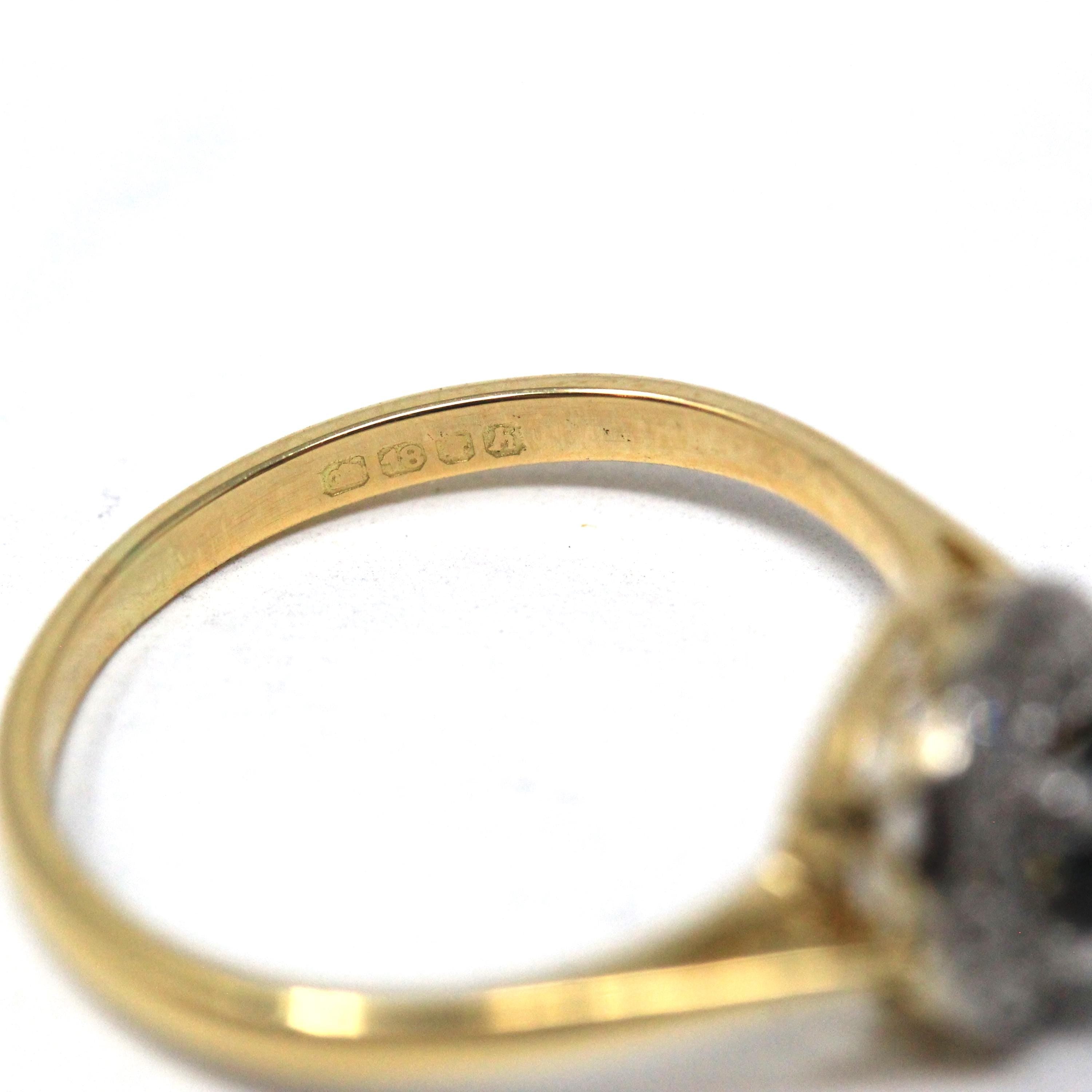 Vintage Engagement Ring - Retro Era 18k Yellow & White Gold Natural Sapphire And Diamond Halo - Circa 1960s Size 6 3/4 Fine Bridal Jewelry