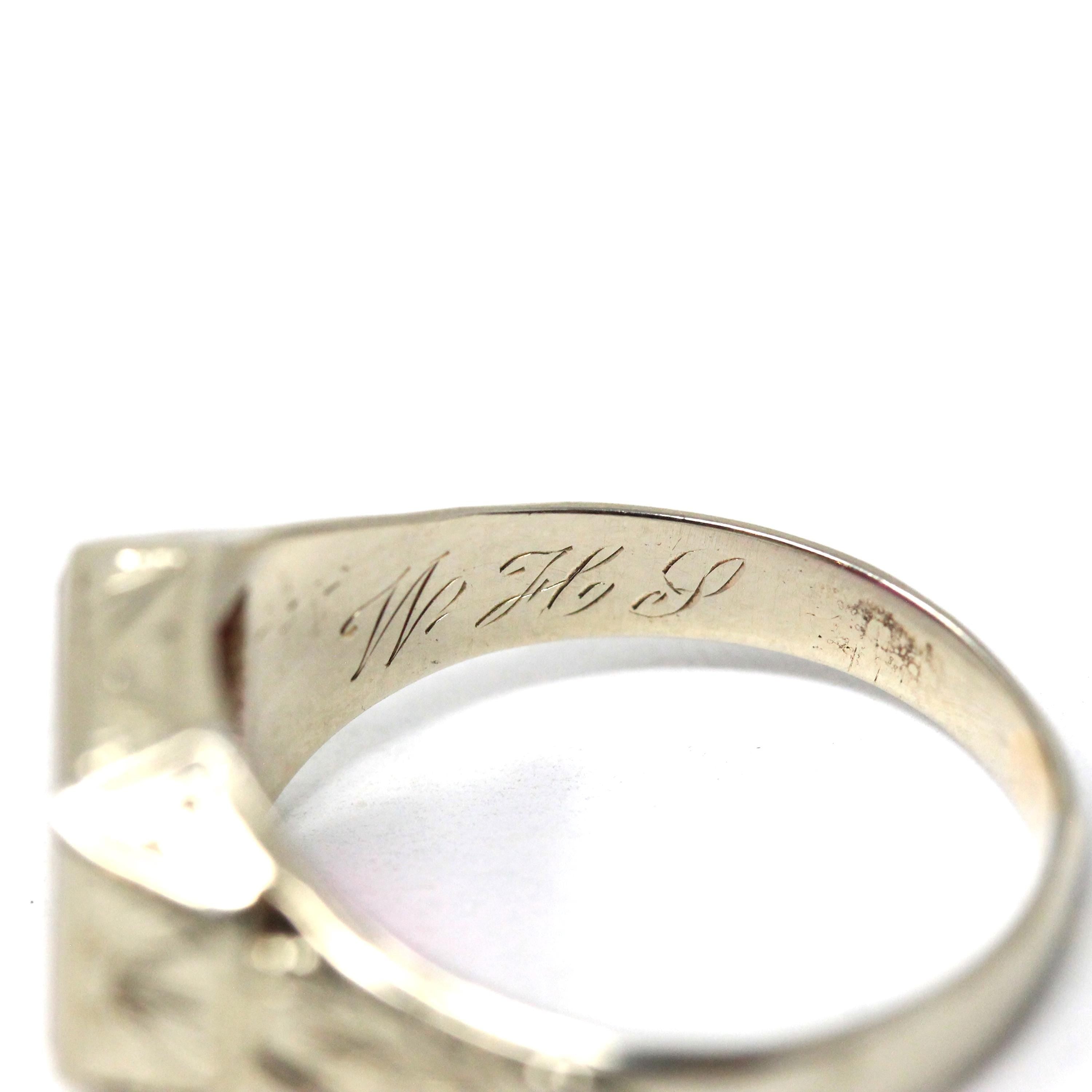 Art Deco Ring - Vintage 14k White Gold Rectangular Created Ruby Gemstone - Circa 1930s Size 10 1/4 Men's Unisex Bow Wheat Fine 30s Jewelry