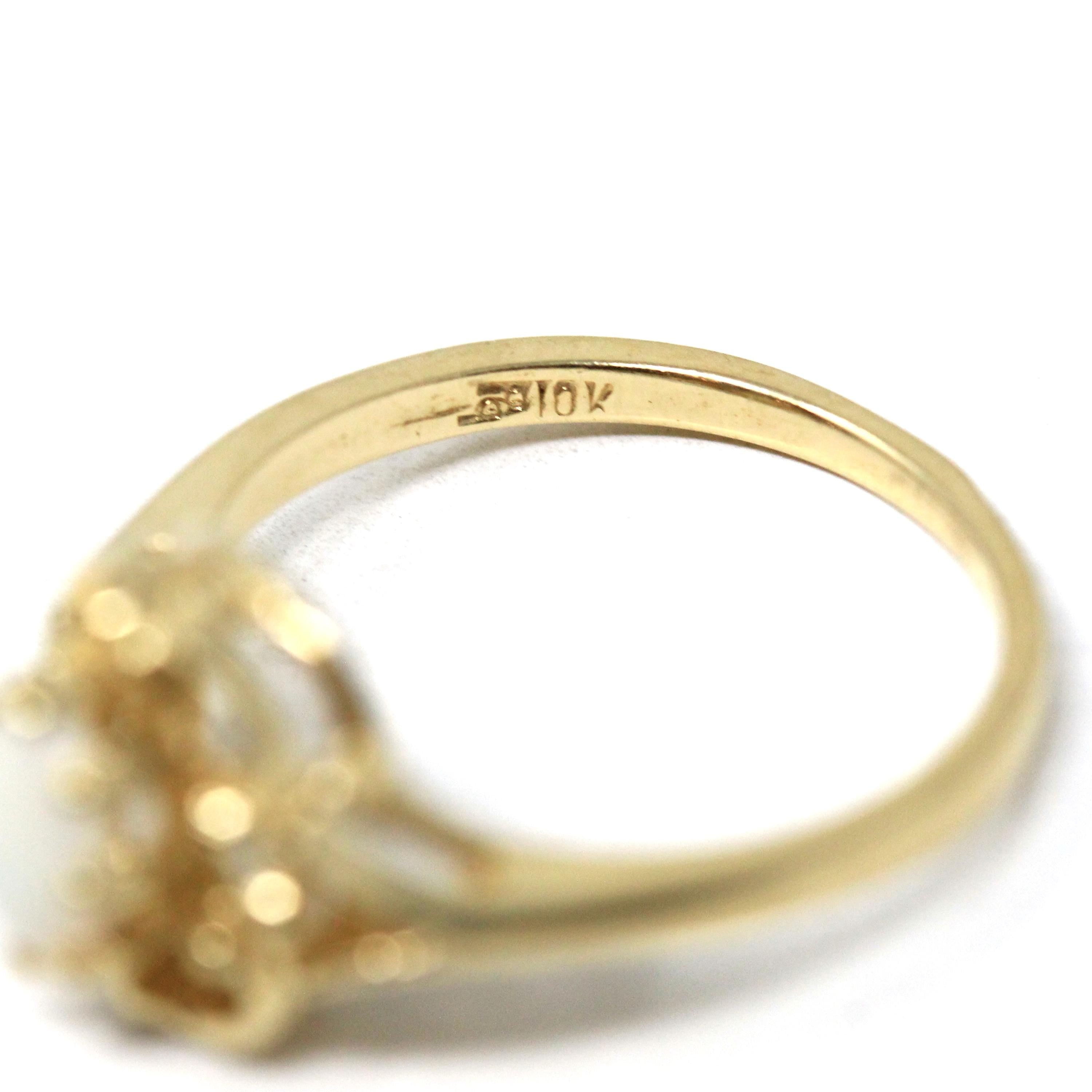 Vintage Opal Ring - Retro 10k Yellow Gold Oval Cabochon Natural Gemstone - Circa 1970s Era Size 6 October Birthstone Open Metal Fine Jewelry