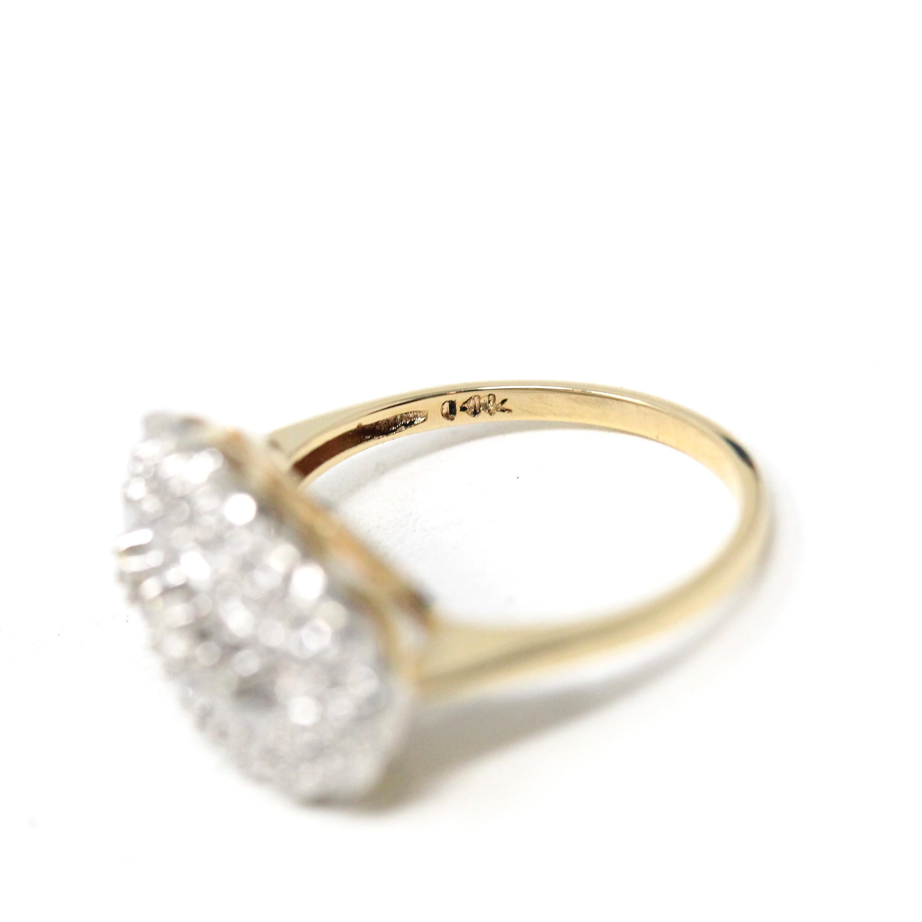 Mid Century Princess Ring - Vintage 14k Yellow White Gold Natural Diamond Two Tone Three Stone - Circa 1950 Size 5 1/4 Illusion Fine Jewelry