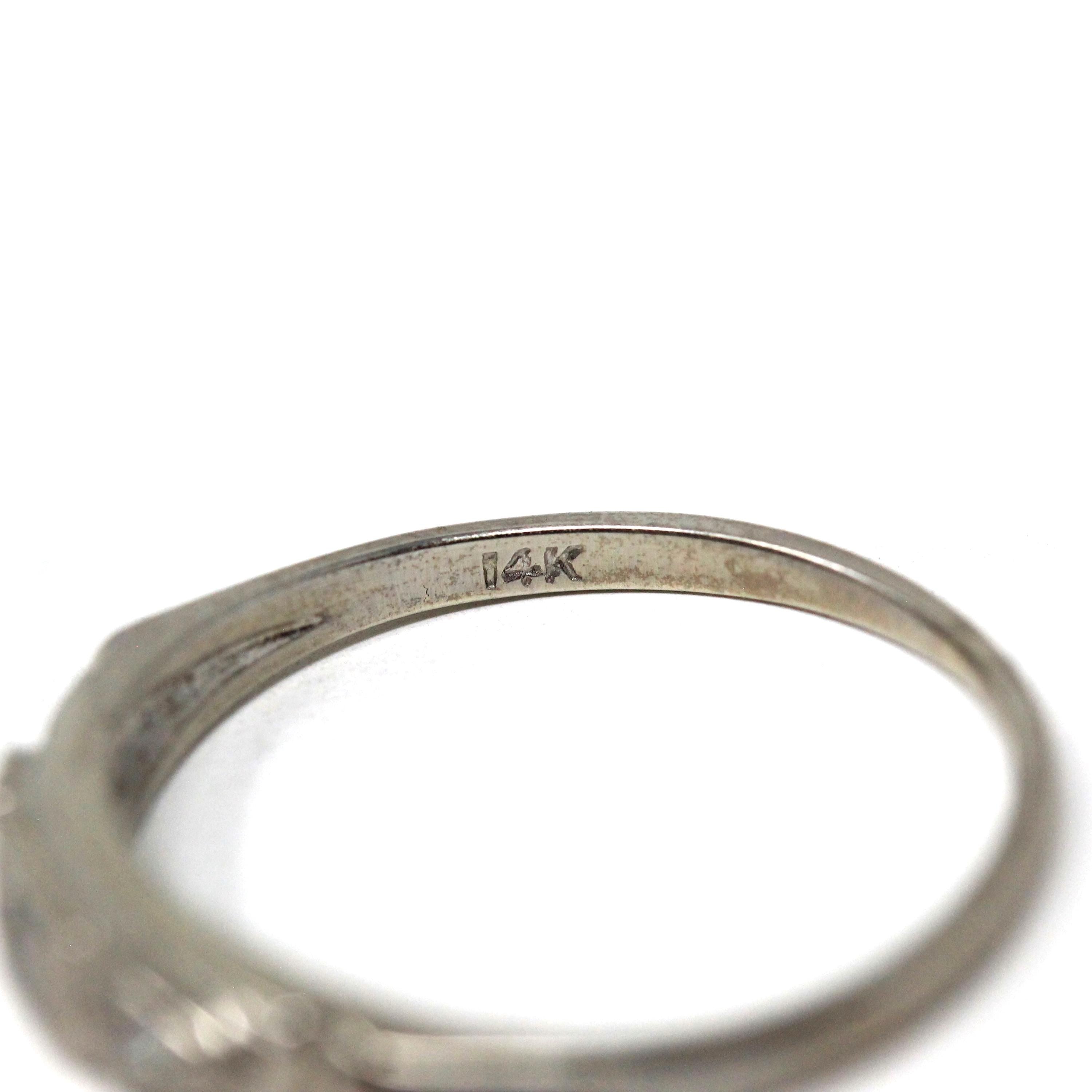 Mid-Century Diamond Band - 14k White Gold Natural Round Single Cut Gemstones Ring - Circa 1950s Era Size 5 3/4 Fine Wedding Bridal Jewelry