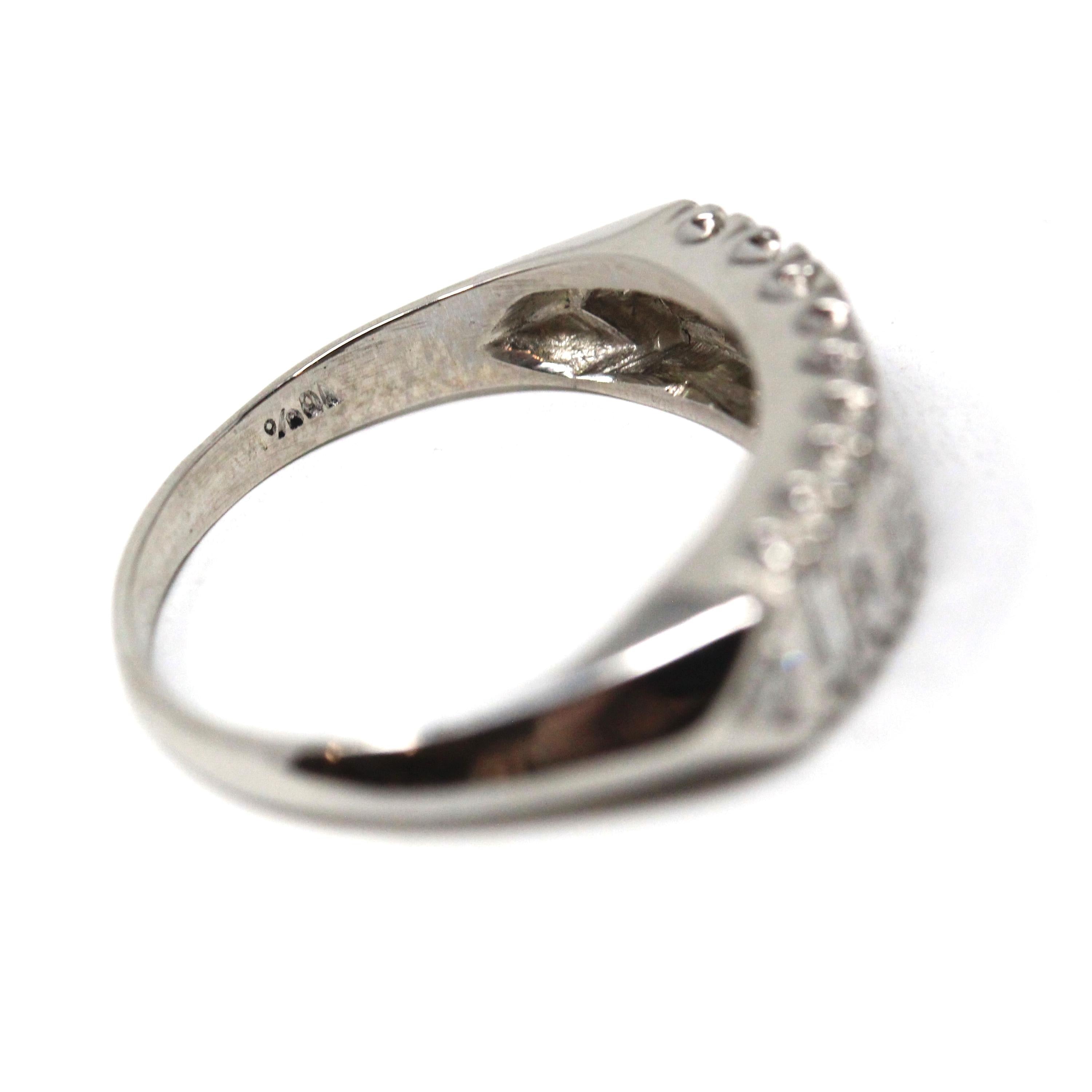 Mid Century Diamond Band - Vintage Platinum Natural Baguette Round Cut Gemstones Wedding Bridal Ring - Circa 1960s Size 7 1/4 Fine Jewelry