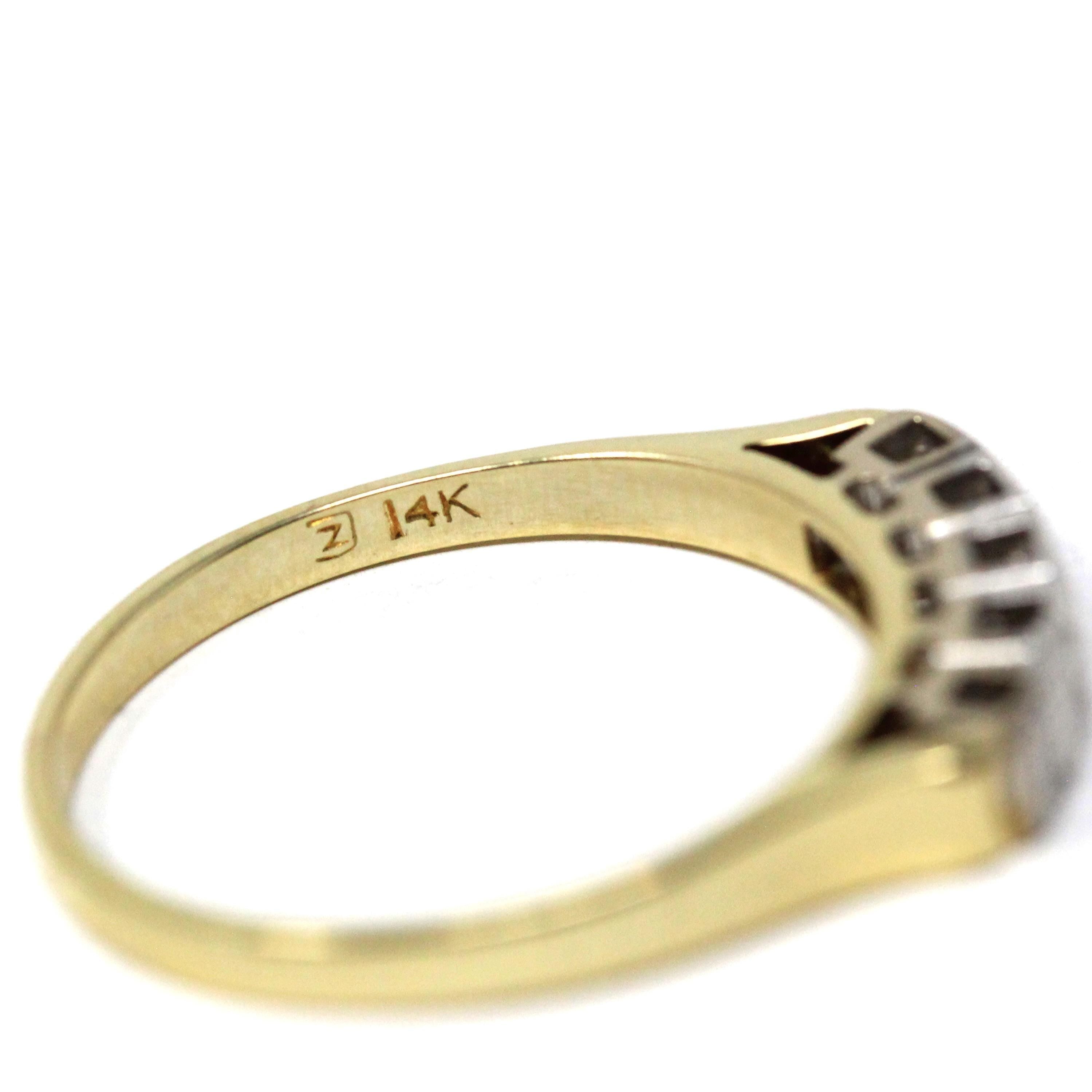 Mid Century Diamond Band - Vintage 14k Yellow & White Gold Five Gemstones Wedding Ring - Circa 1940s Size 7 Fine Engagement Bridal Jewelry