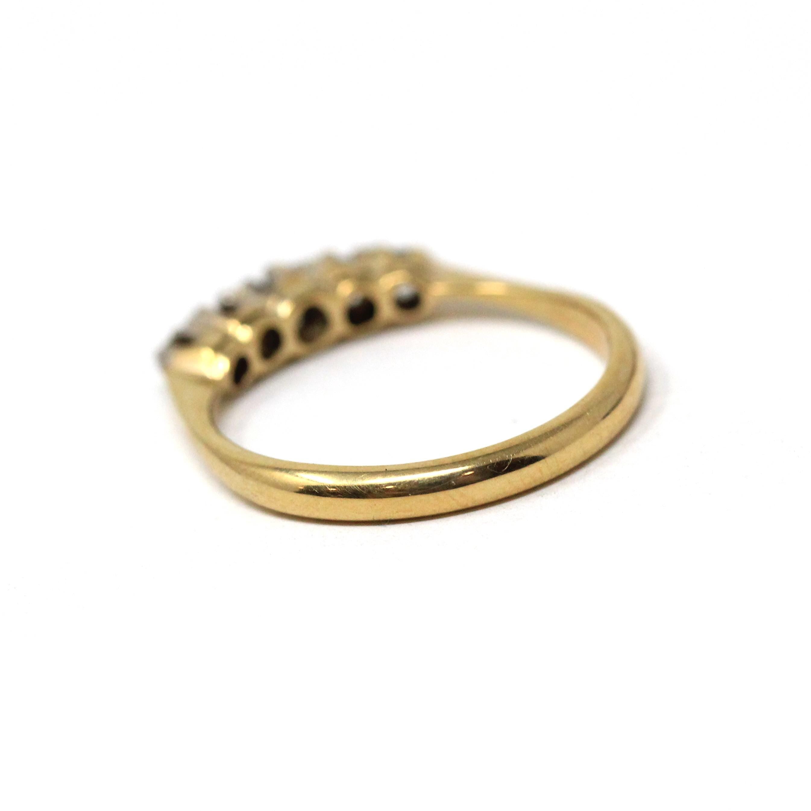 Vintage Diamond Ring - Mid Century 18k Yellow & White Gold Five Gemstones Wedding Band - Circa 1940s Size 5 Fine Statement Bridal Jewelry