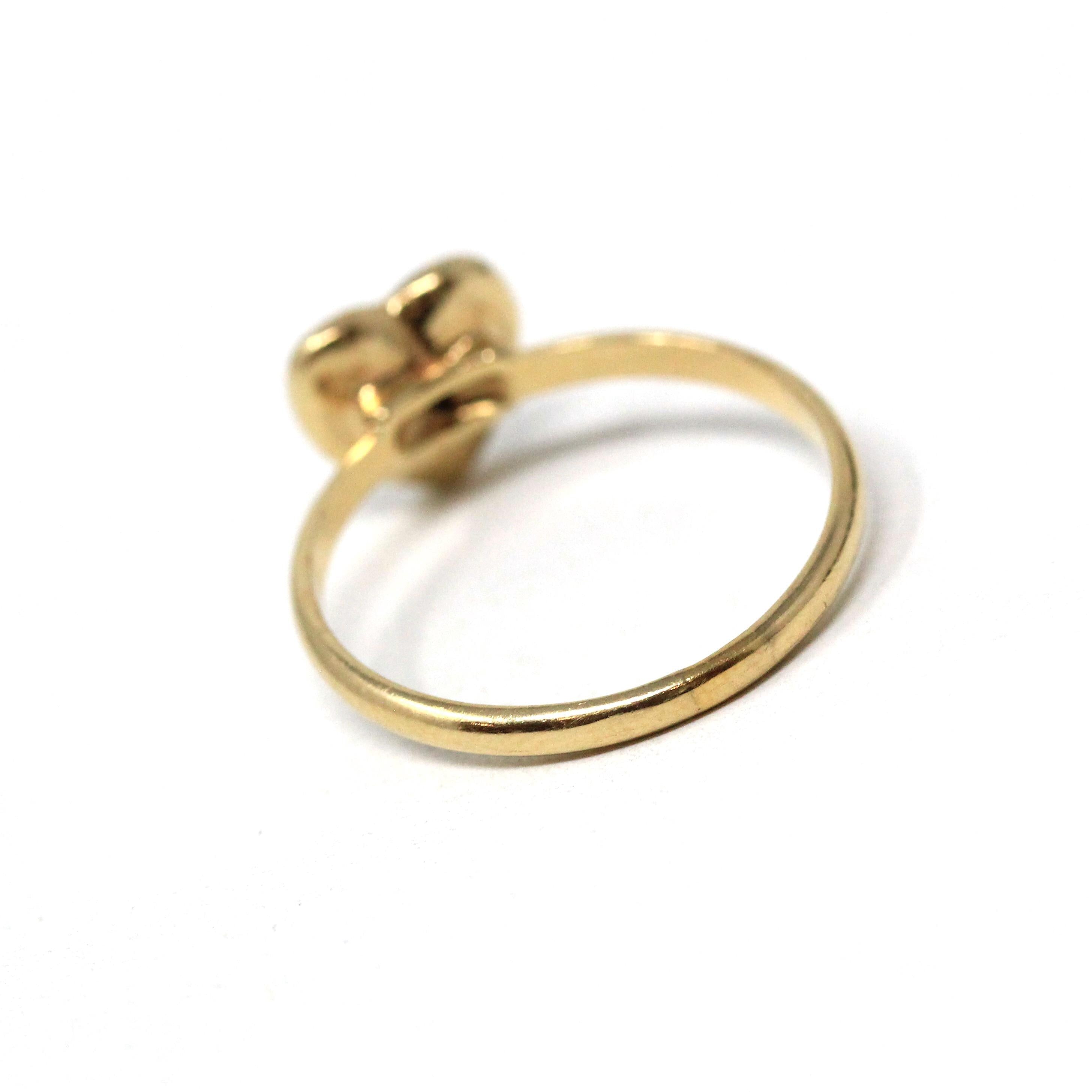 Diamond Heart Ring - Estate 14k Yellow Gold Natural .01 CT Gemstone - Modern Circa 1990's Era Size 6 3/4 Florentine Finish Love Fine Jewelry