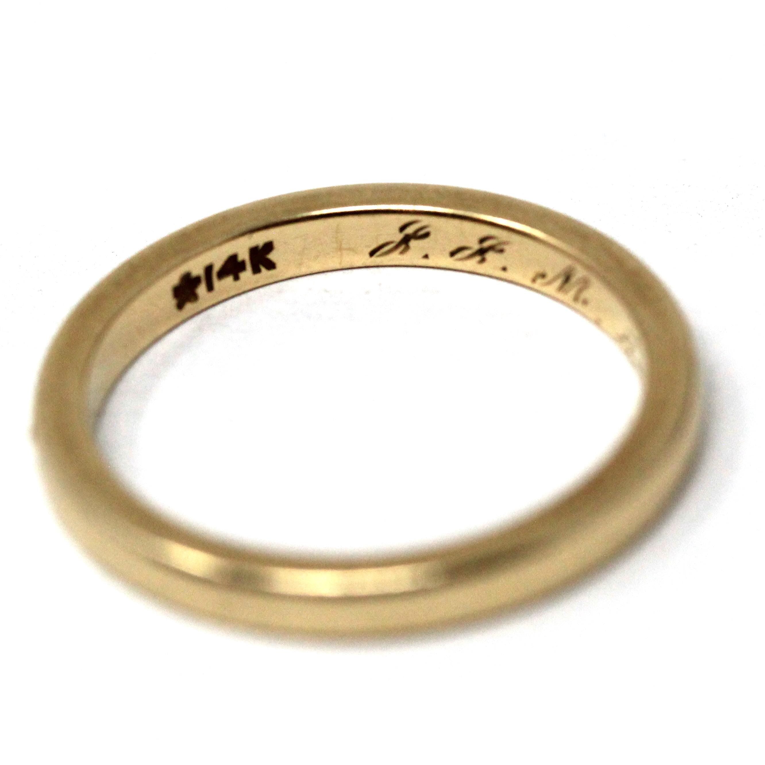 Vintage Wedding Band - Mid Century Era 14k Yellow Gold Plain Unadorned Ring - Dated 5-2-53 Size 5 3/4 Stacking Fine Statement Bridal Jewelry