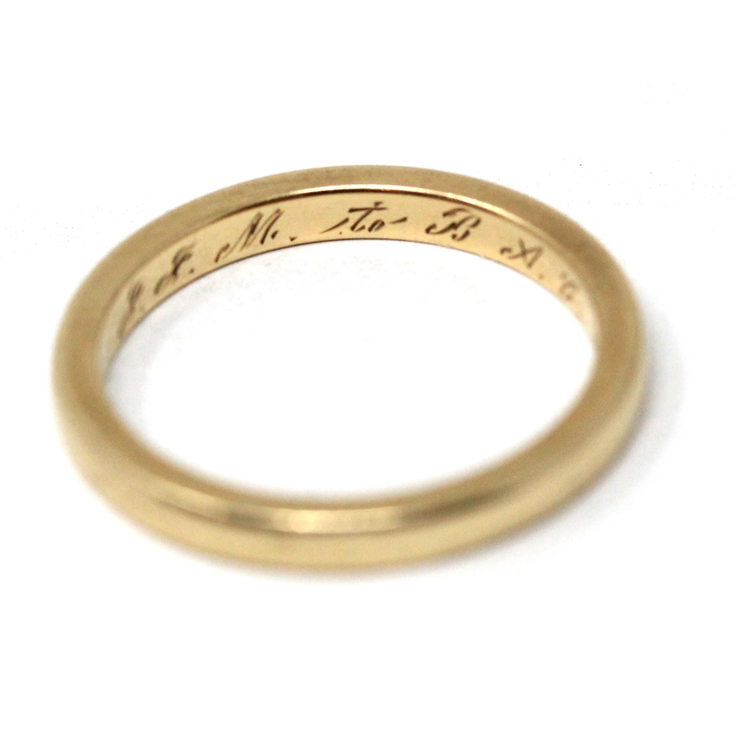 Vintage Wedding Band - Mid Century Era 14k Yellow Gold Plain Unadorned Ring - Dated 5-2-53 Size 5 3/4 Stacking Fine Statement Bridal Jewelry