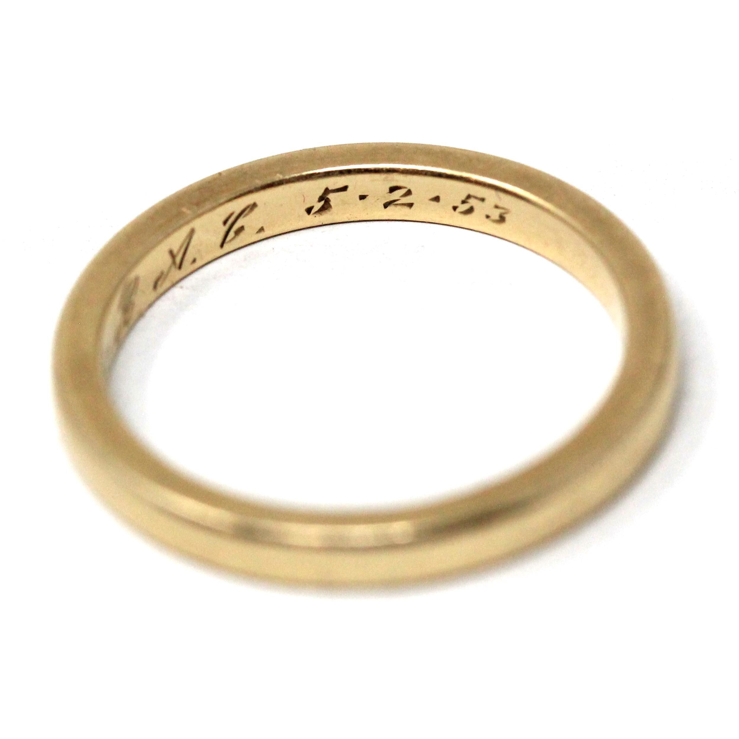 Vintage Wedding Band - Mid Century Era 14k Yellow Gold Plain Unadorned Ring - Dated 5-2-53 Size 5 3/4 Stacking Fine Statement Bridal Jewelry