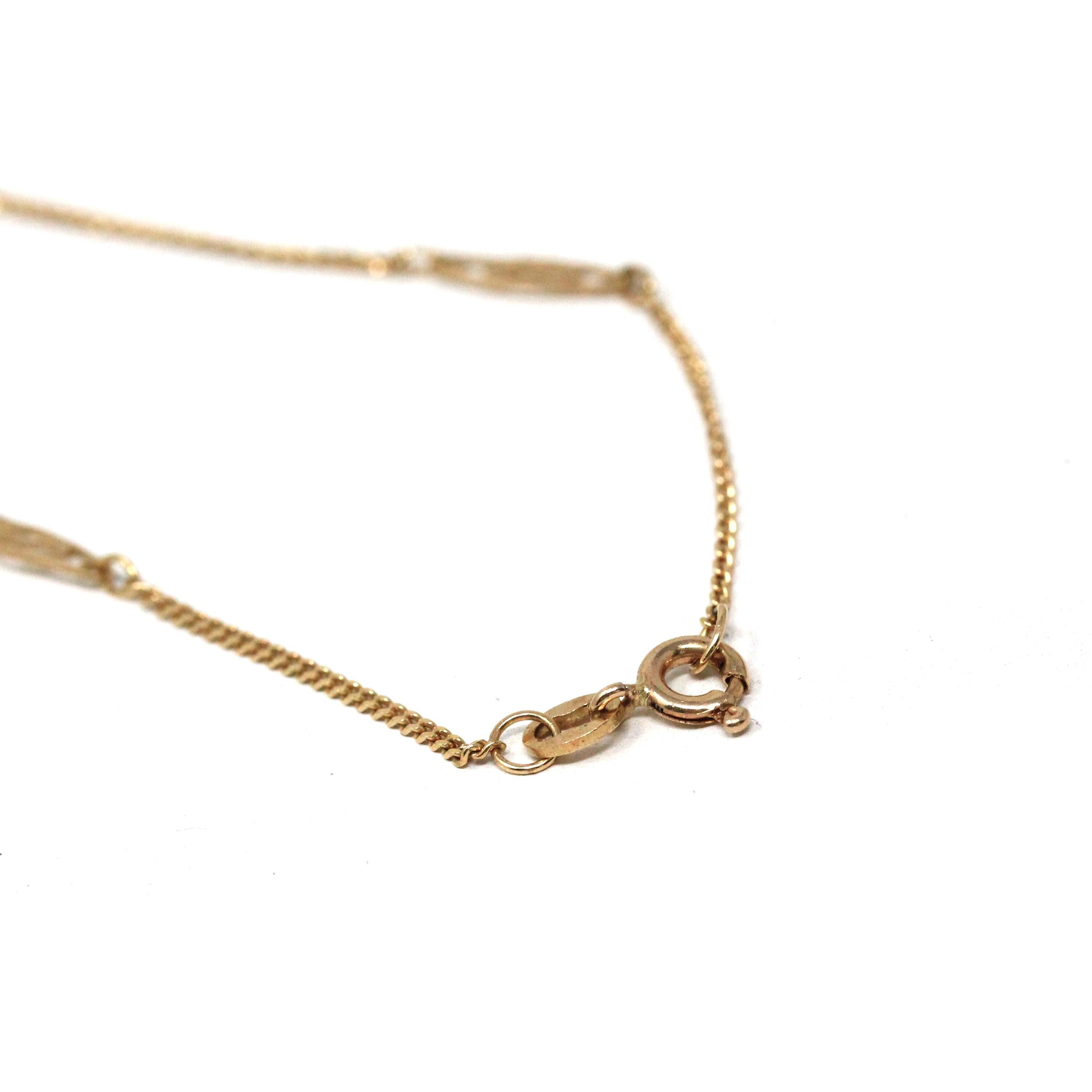 Delicate Retro Necklace - Vintage 70s 14k Infinity Symbol Filigree Style Stations & Curb Chain - Circa 1970s - 19 Inches Retro Era Jewelry