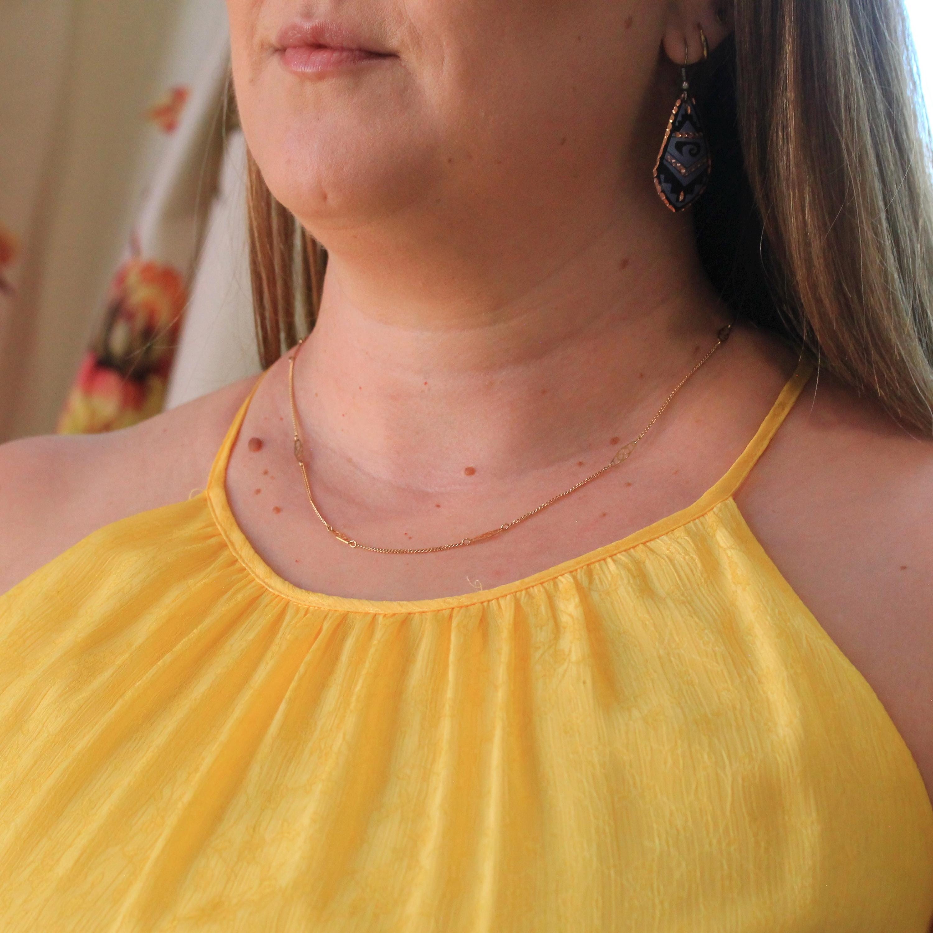 Delicate Retro Necklace - Vintage 70s 14k Infinity Symbol Filigree Style Stations & Curb Chain - Circa 1970s - 19 Inches Retro Era Jewelry