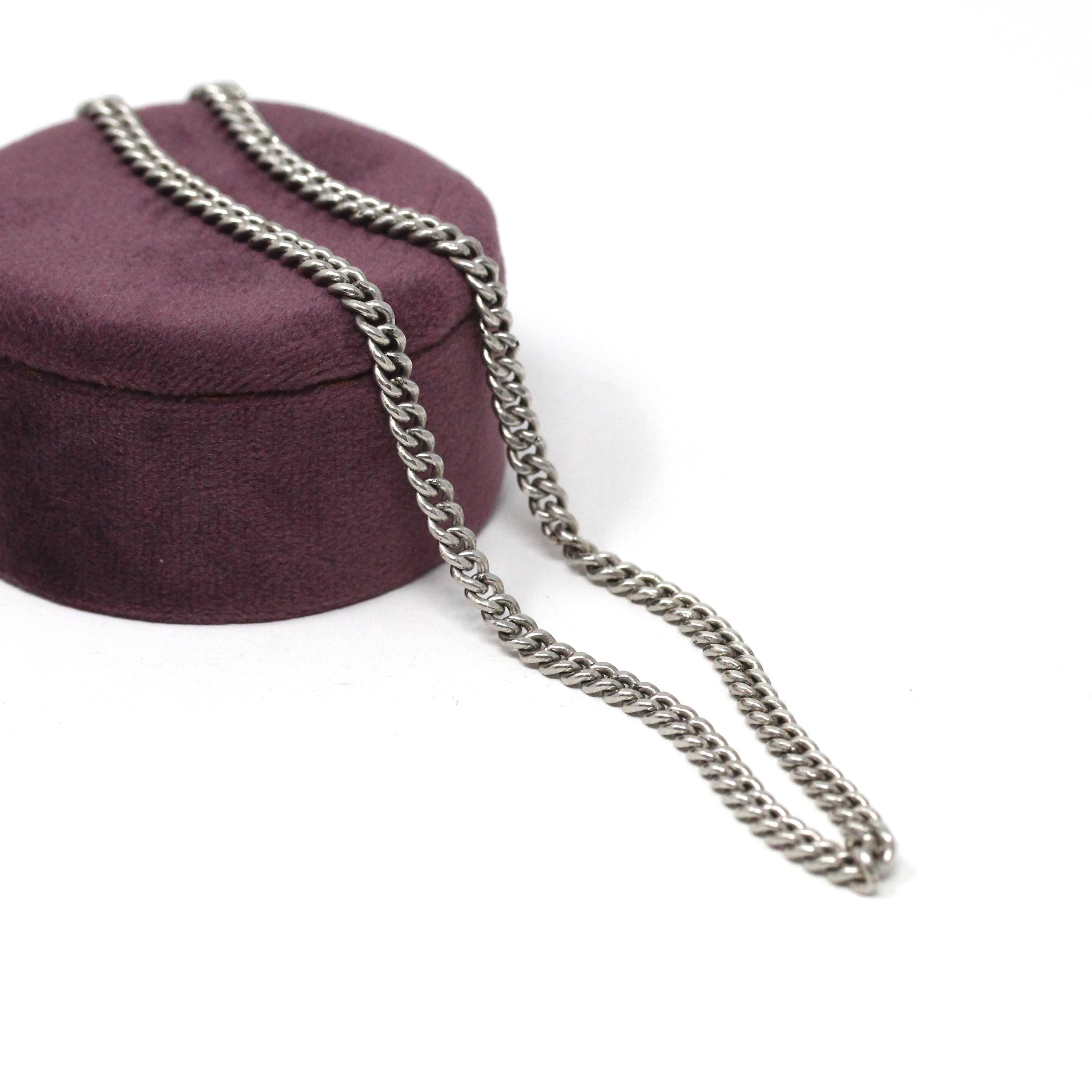 Vintage Curb Link Chain - Estate Sterling Silver Plain Thick Bold Necklace - Men's Women's Unisex Fashion Accessory Statement Fine Jewelry