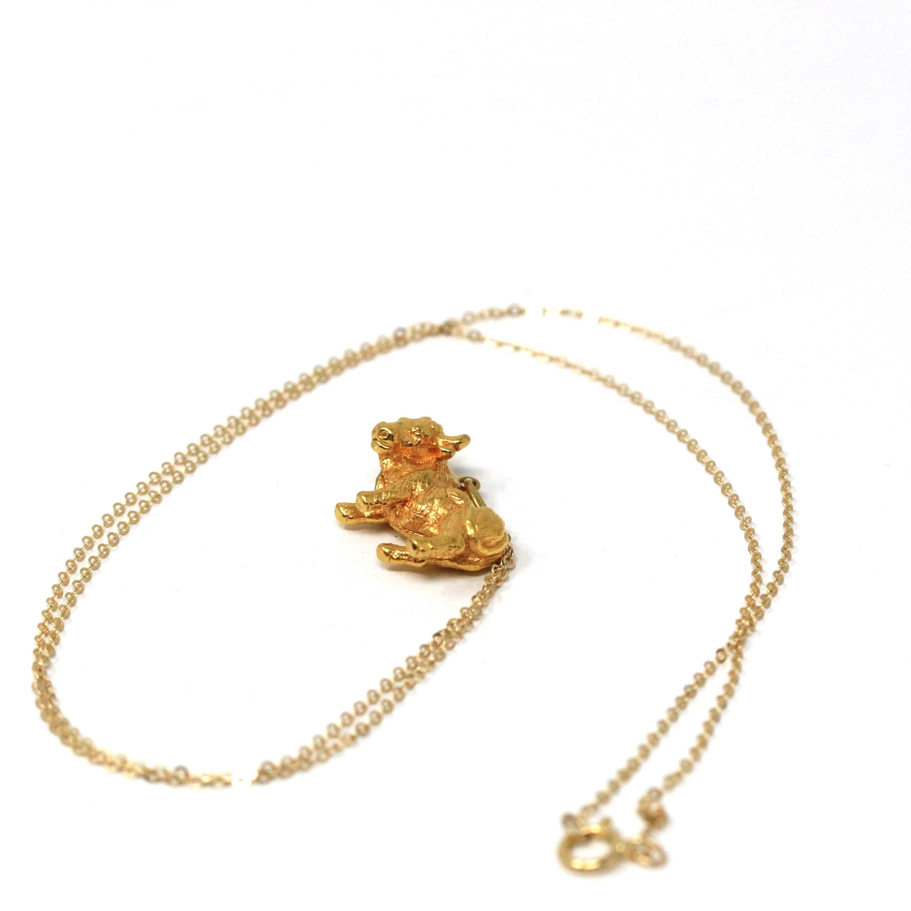 Estate Taurus Charm - Modern 14k Yellow Gold Figural Bull Pendant Necklace - Circa 1990s Era Astrological Fine Zodiac Earth Sign Jewelry