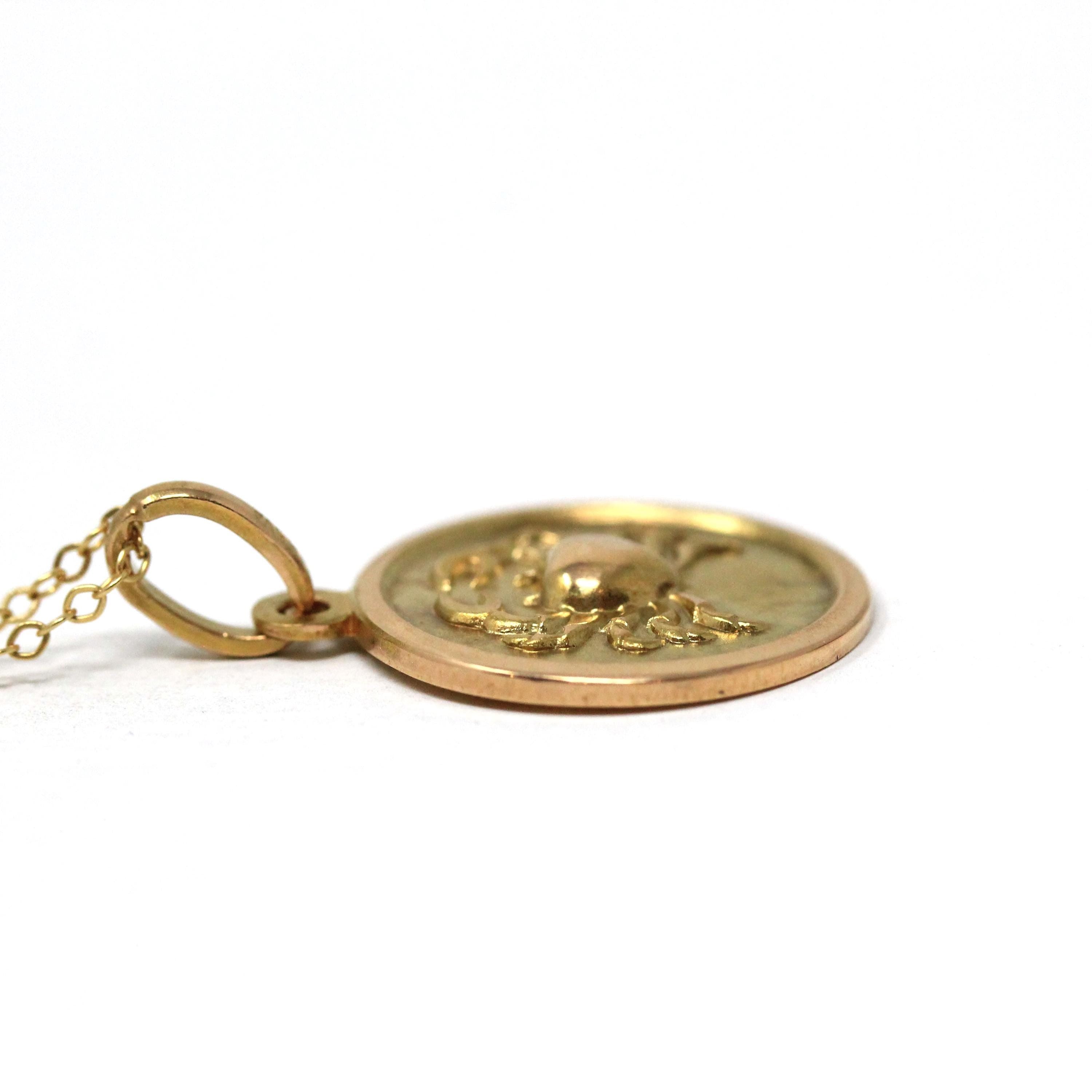 Estate Cancer Charm - Modern 18k Yellow Gold Crab Astrological Sign Necklace Pendant - Circa 1990s Zodiac Celestial Water Element Jewelry