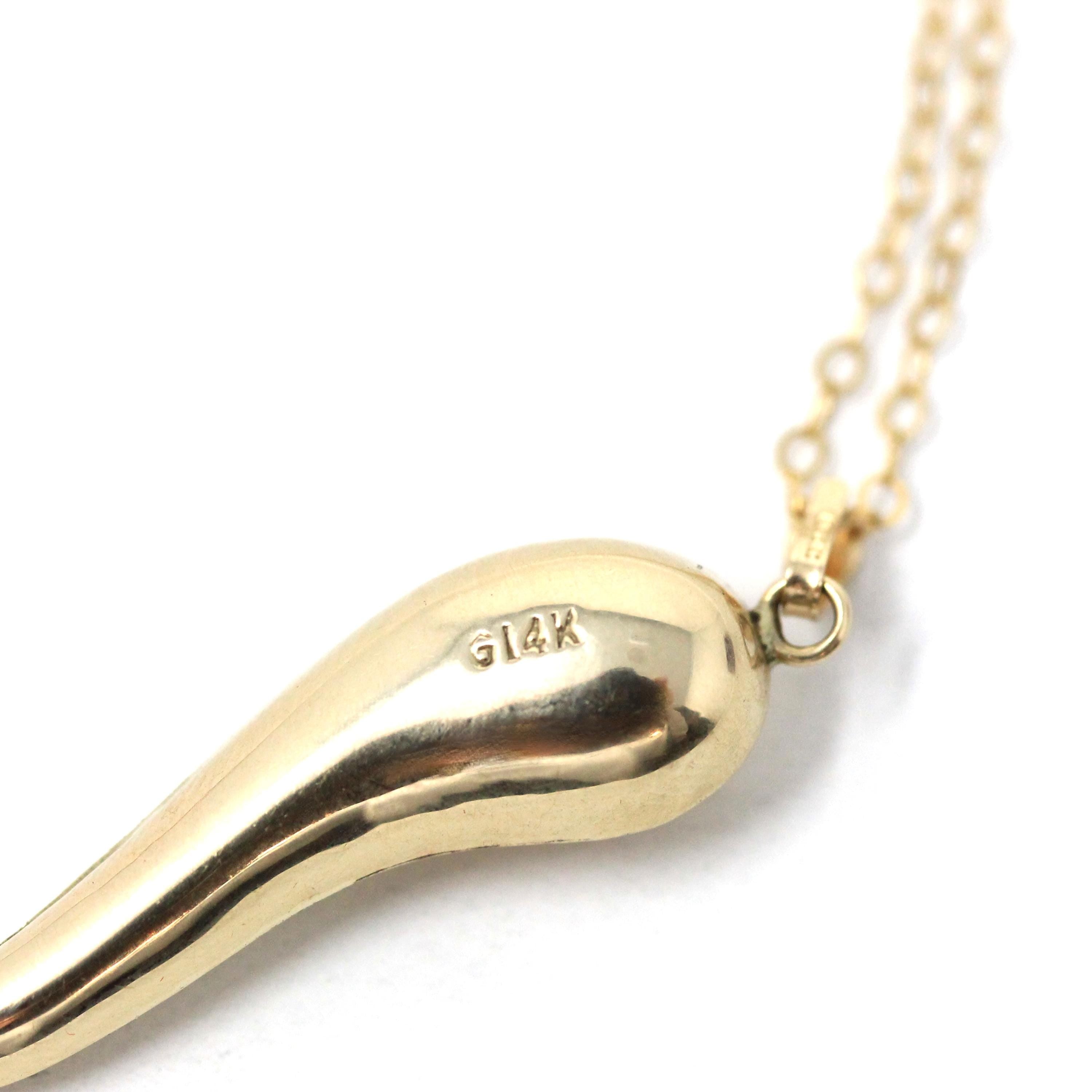 Italian Horn Charm - Retro 14k Yellow Gold Italy Cornicello Good Luck Pendant Necklace - Vintage Circa 1970s Ward Off Evil Amulet Jewelry