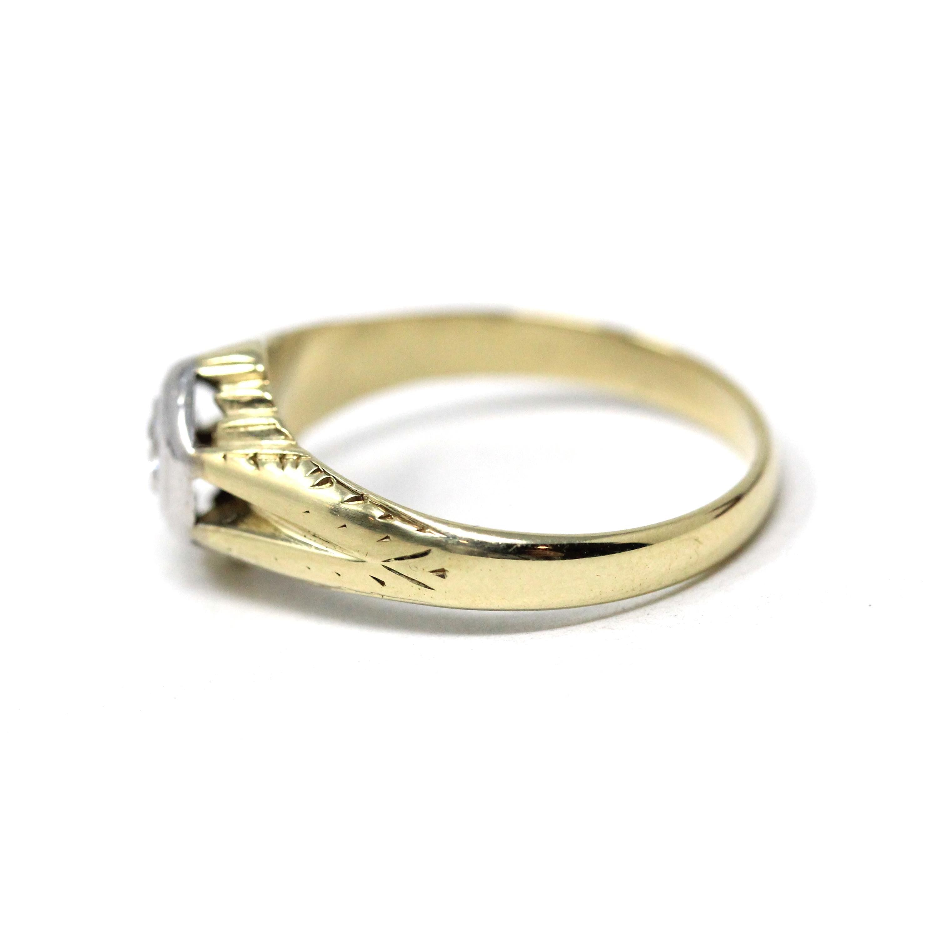 Vintage Diamond Ring - Art Deco Era 14k Yellow & White Gold Natural Gemstone - Circa 1930s Size 8 1/2 Fine Men's Unisex Engagement Jewelry