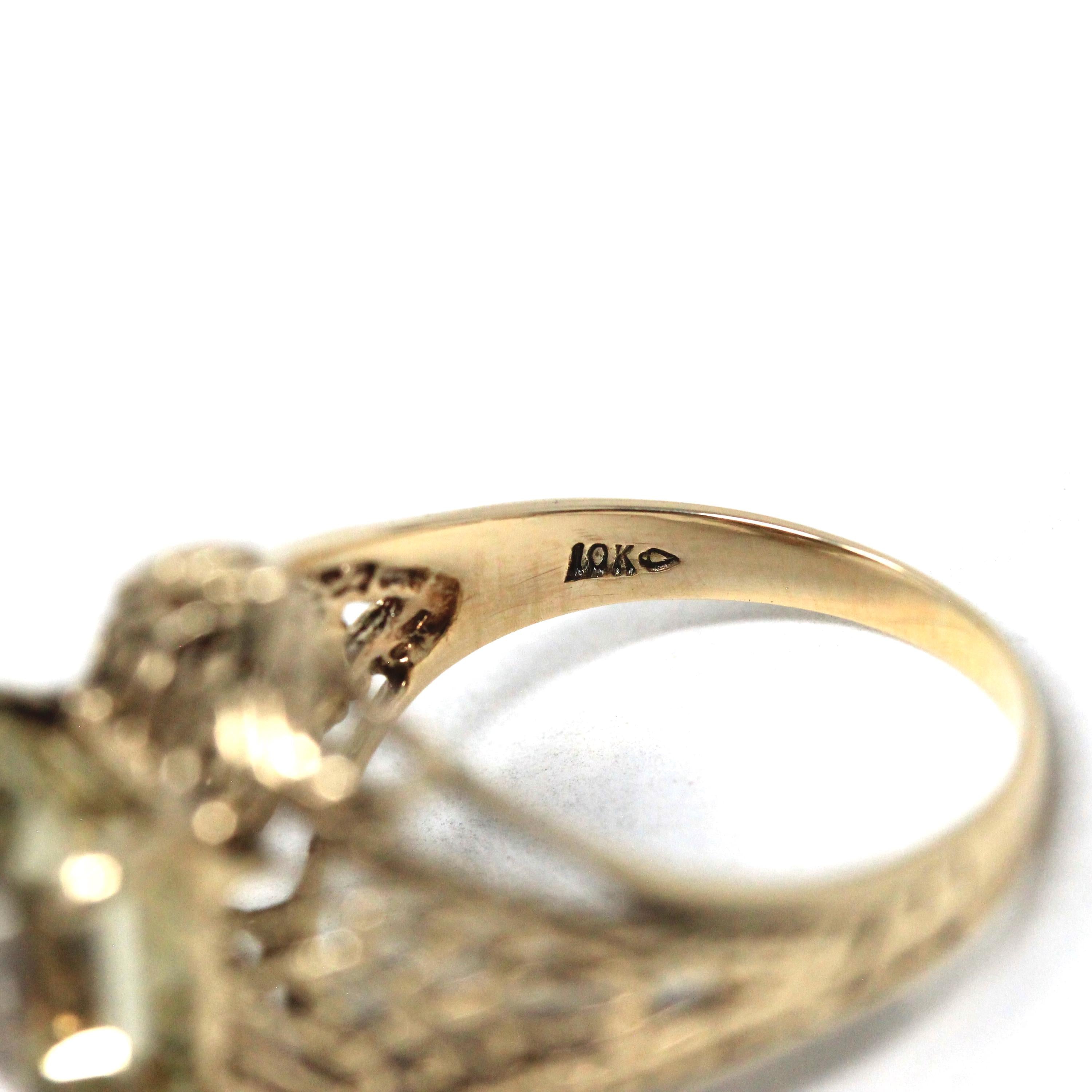 Modern Citrine Ring - Estate 10k Yellow Gold Natural Yellow Quartz Gemstone - Circa 2000s Size 6 3/4 Filigree Art Deco Style Fine Jewelry