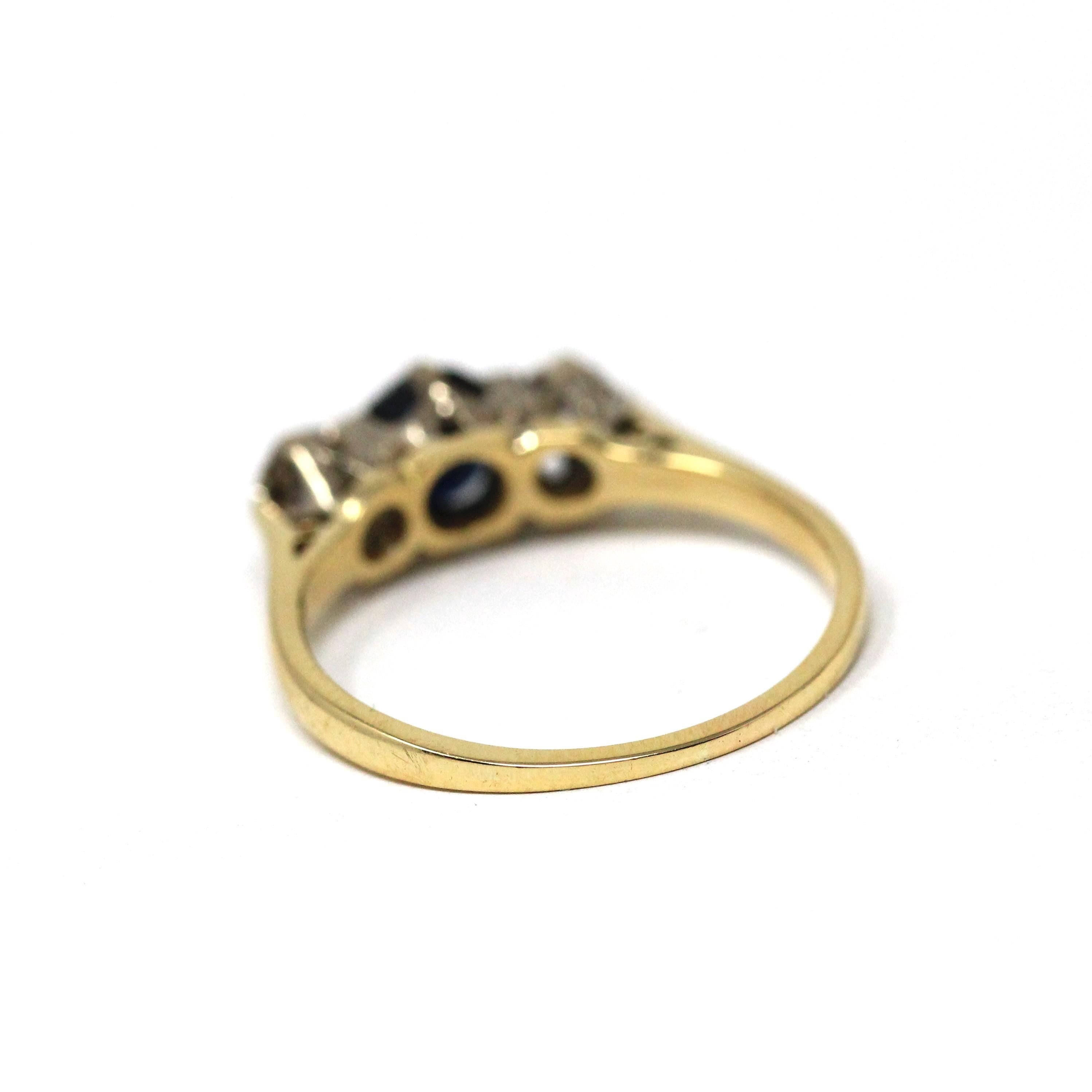 Vintage Sapphire & Diamond Ring - Retro 18k Yellow White Two Tone Gold Natural Blue Gemstone Ring - Hallmarked 1967 Size 5 1/4 Fine Jewelry