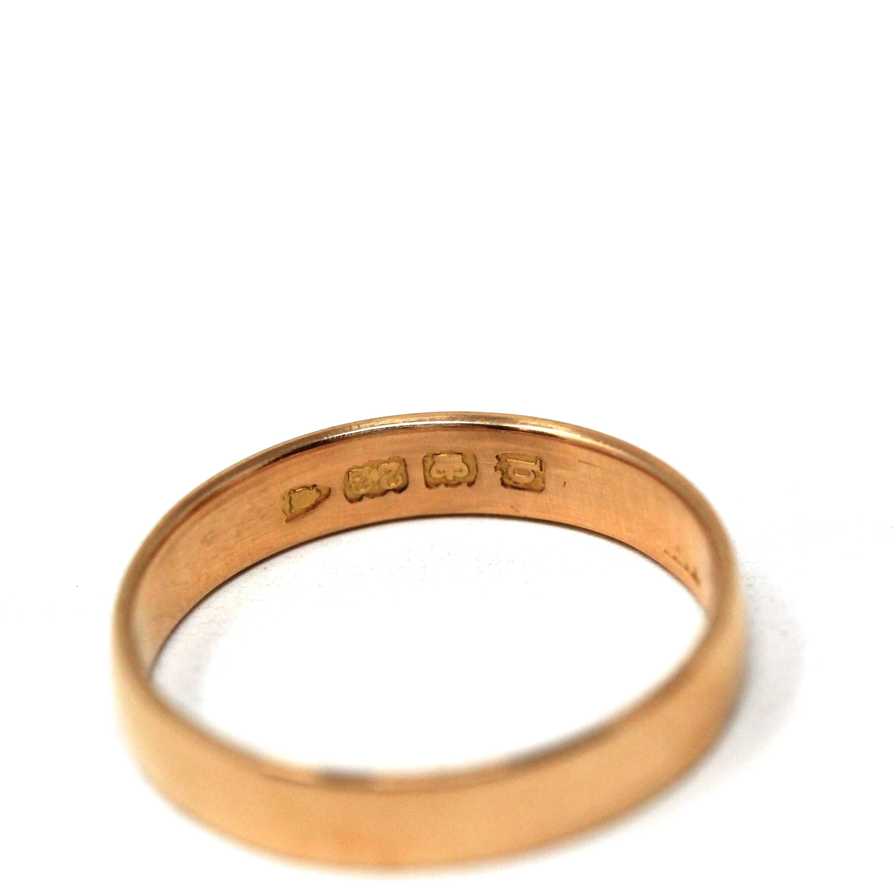 Victorian 22k Gold Band - Antique Unisex Plain Polished Round Wedding Ring - Hallmarked 1897 Rose Gold Size 6 Fine Bridal Stacking Jewelry