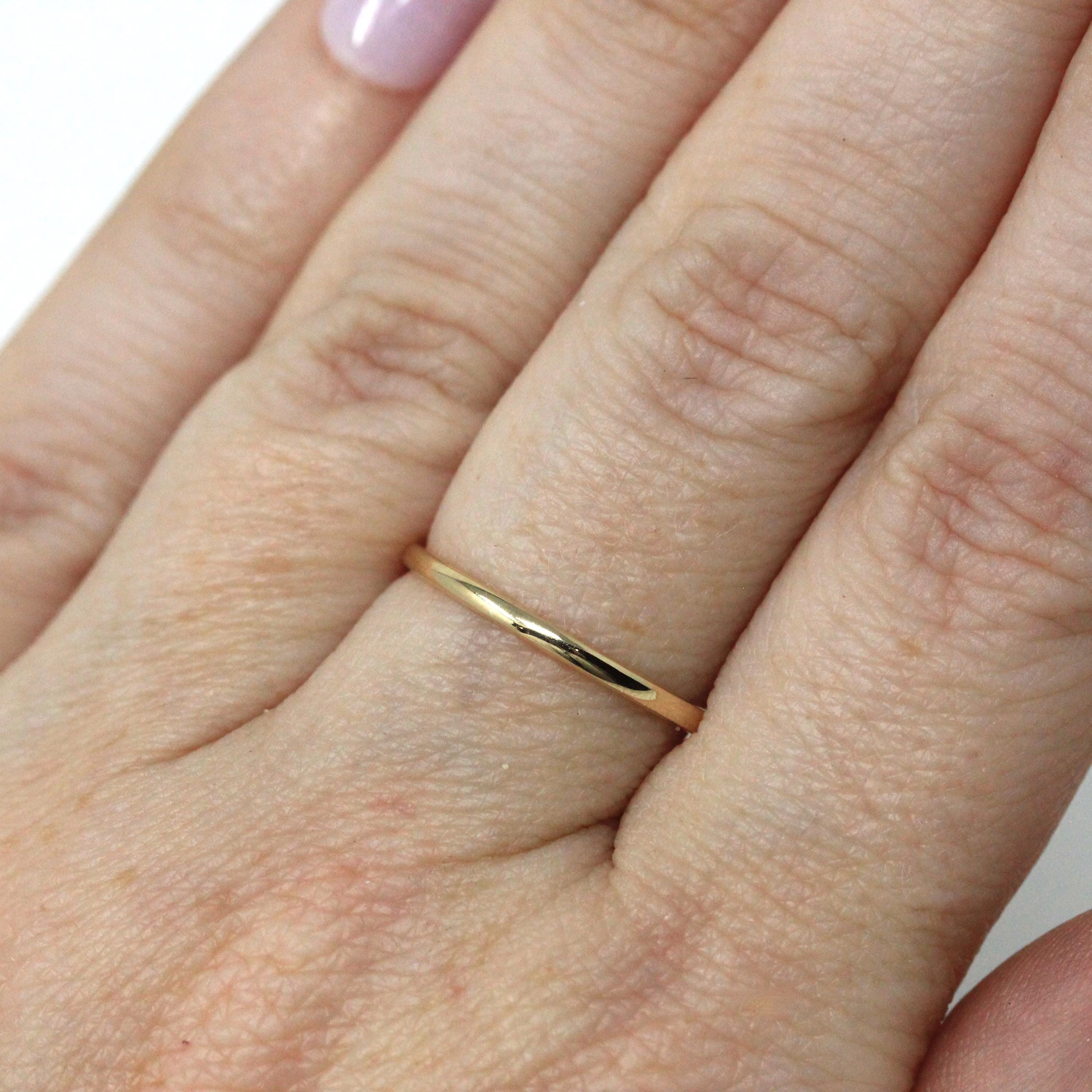 Vintage Wedding Band - Mid Century 14k Yellow Gold Plain Dainty Bridal Ring - Dated 1946 Size 5 3/4 Stacking Art Carved JR Wood Fine Jewelry