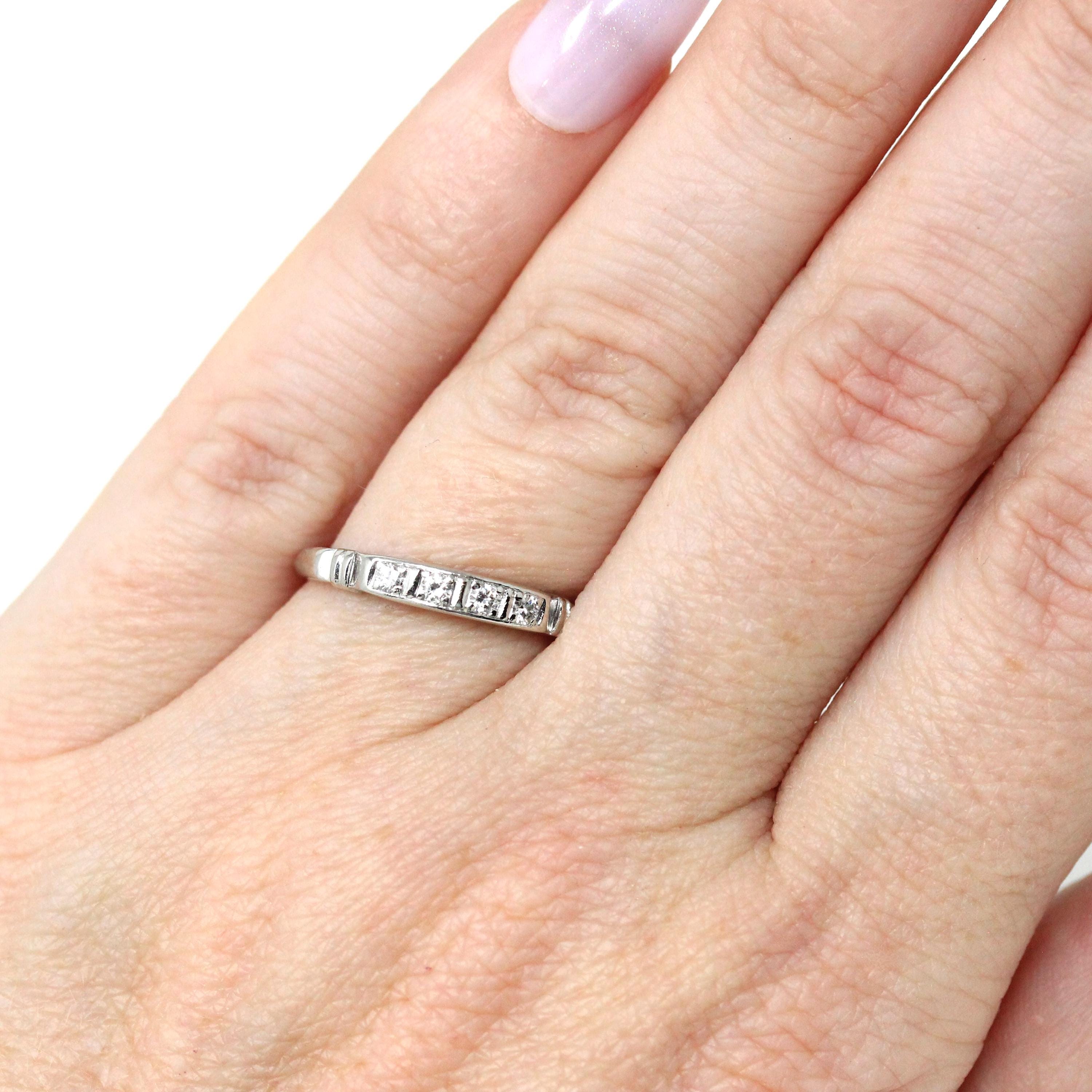 Vintage Diamond Band - Mid Century Platinum .11 CTW Natural Gemstone Wedding Ring - Circa 1950s Era Size 5 1/4 Stacking Fine Bridal Jewelry