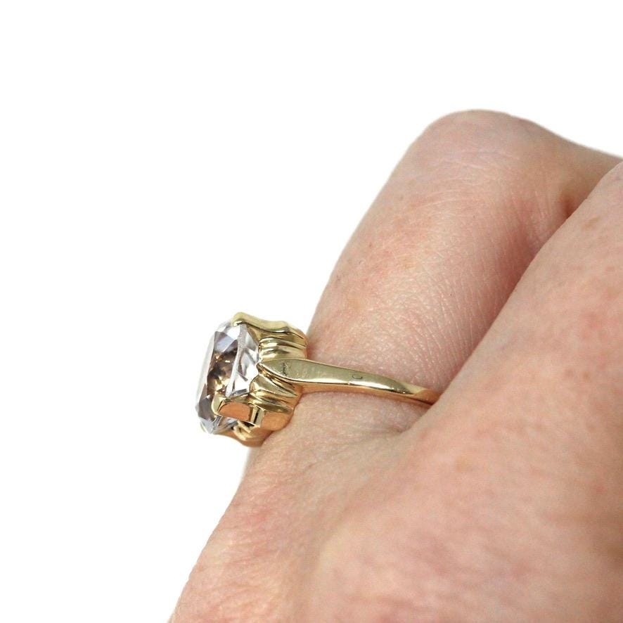 Created Spinel Ring - Mid Century 10k White Gold Round Faceted White Gem - Vintage Circa 1940s Size 6.5 Statement Fine August Birth Jewelry