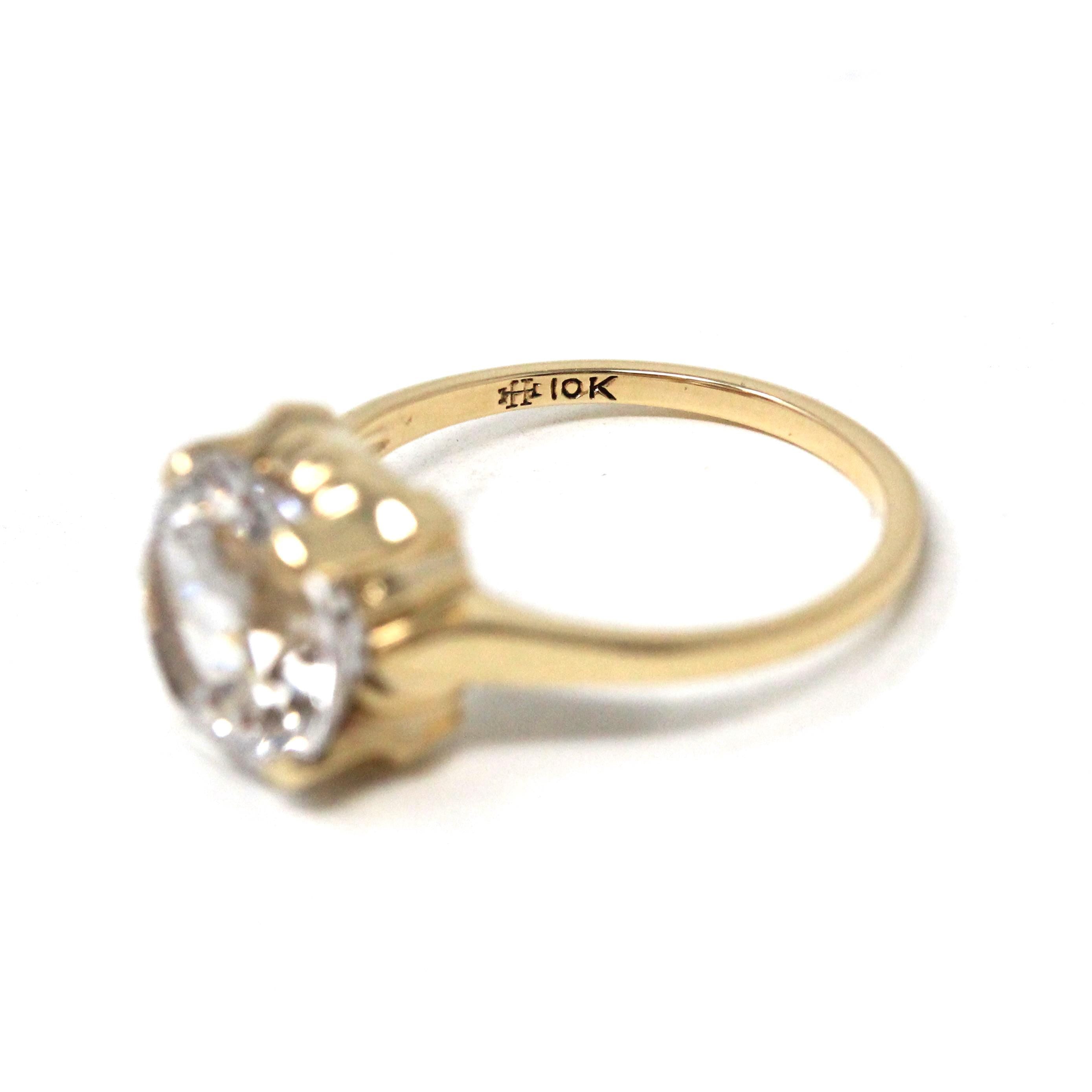 Created Spinel Ring - Mid Century 10k White Gold Round Faceted White Gem - Vintage Circa 1940s Size 6.5 Statement Fine August Birth Jewelry