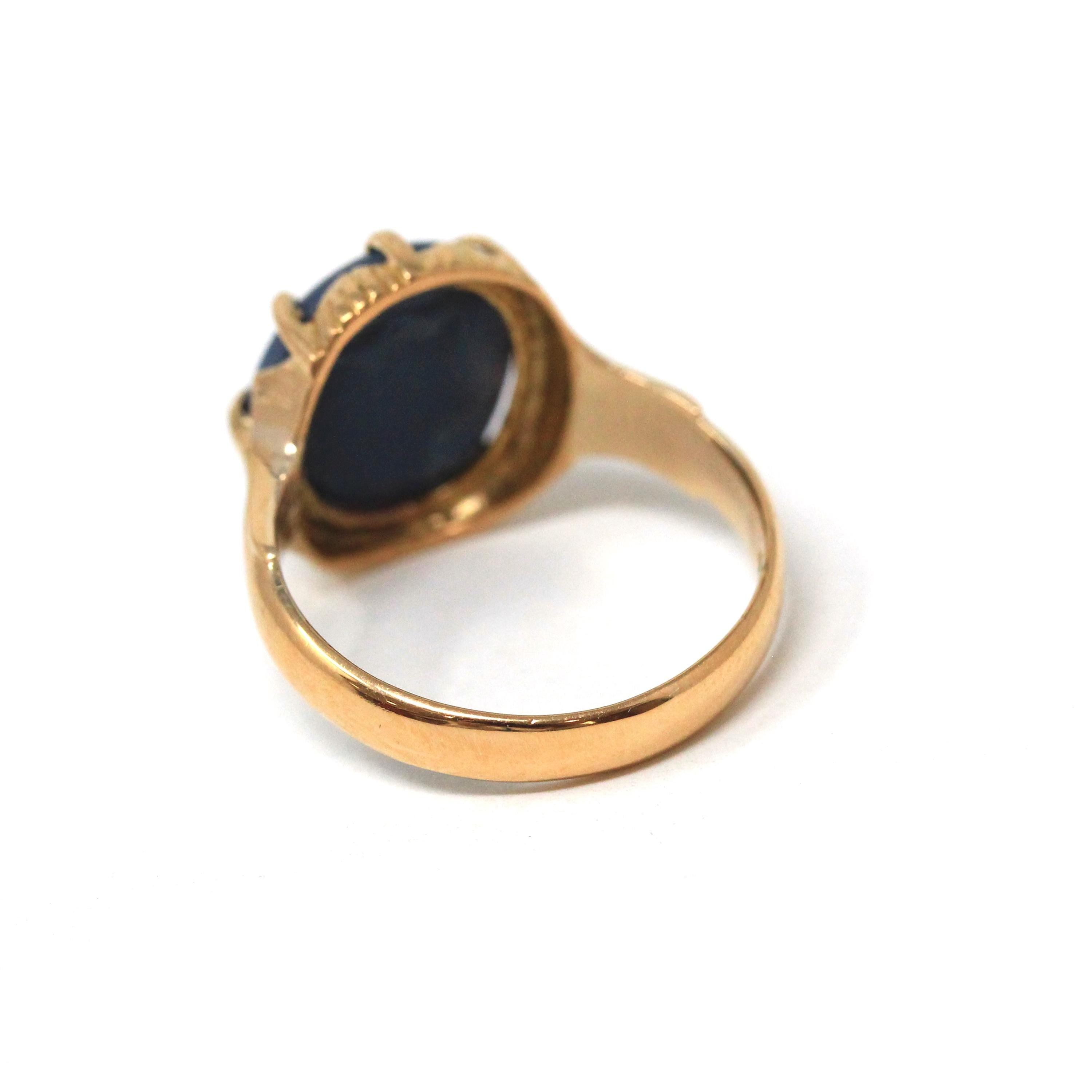 Dark Gray Opal Ring - Estate 18k Yellow Gold Oval Cabochon Cut 3.45 CT Gem - Modern Circa 1990s Size 7 3/4 October Birthstone Fine Jewelry