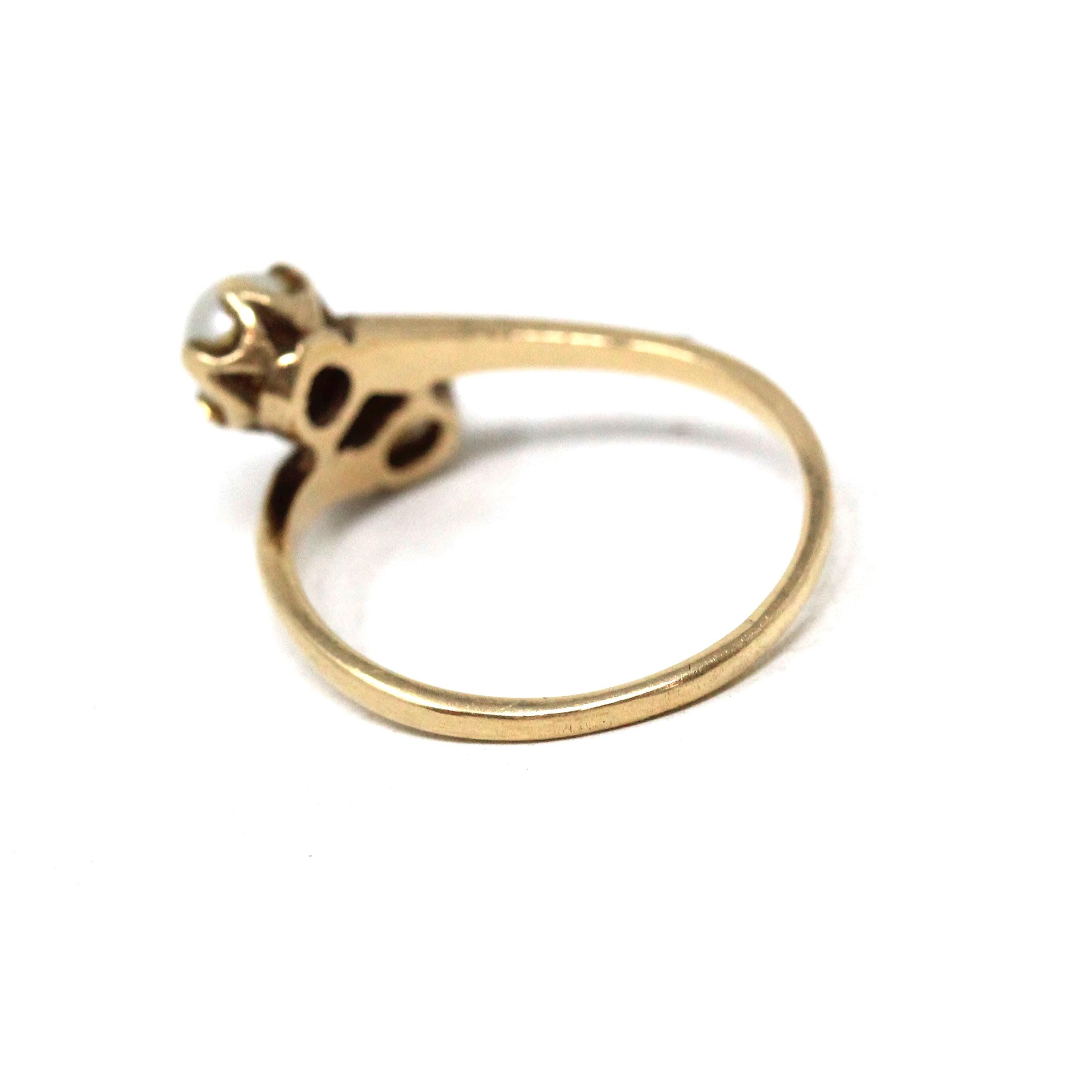 Cultured Pearl Ring - Mid Century 10k Yellow Gold Toi Et Moi Two Gem Bypass - Vintage Circa 1940s Size 6 3/4 June Birthstone B&F Jewelry