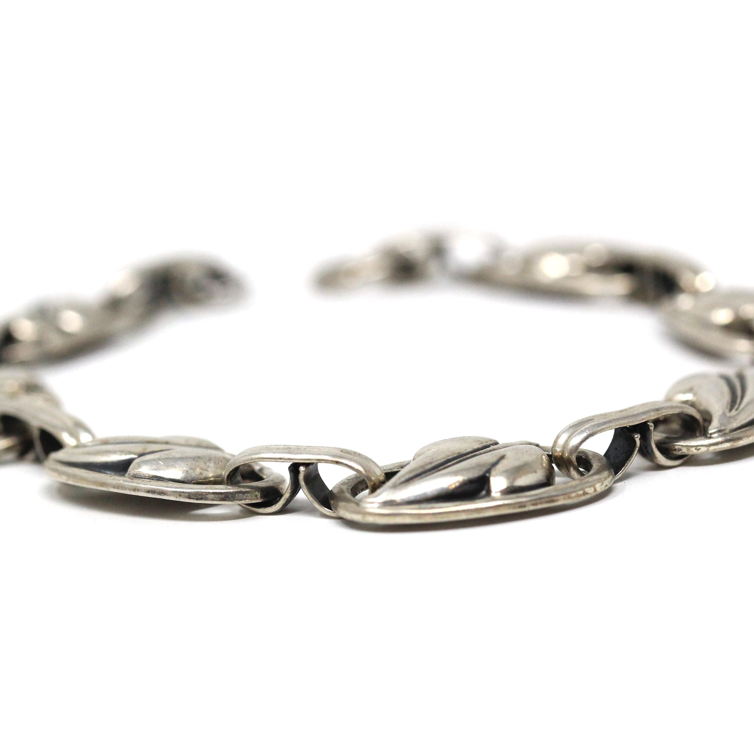 Vintage Leaf Bracelet - Mid Century Sterling Silver Nature Inspired Statement Design - Circa 1940s Era Collectible Signed Danecraft Jewelry