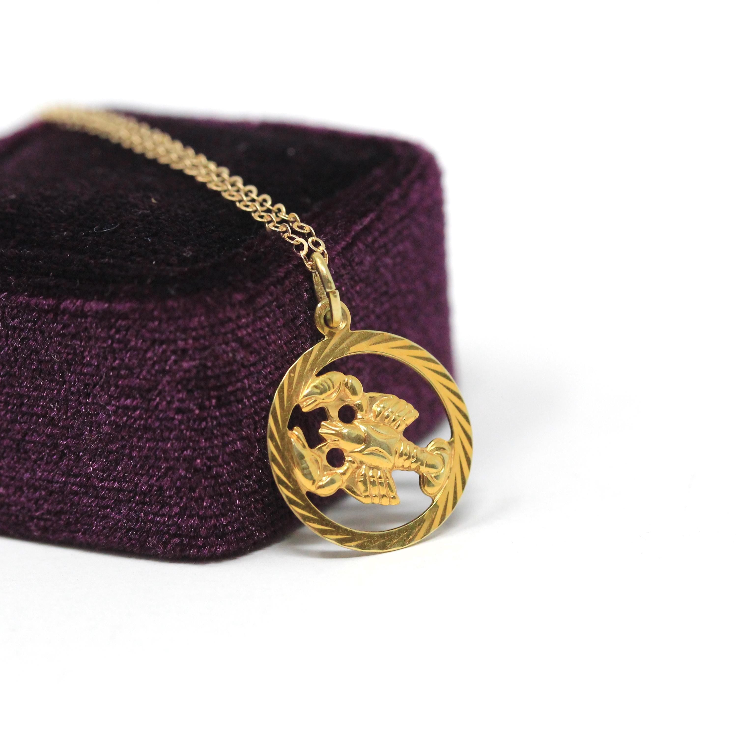 Modern Lobster Charm - Detailed 14k Yellow Gold Marine Crustacean Pendant Dainty Necklace - Circa 2000's Era Aquatic Beach Sea Fine Jewelry