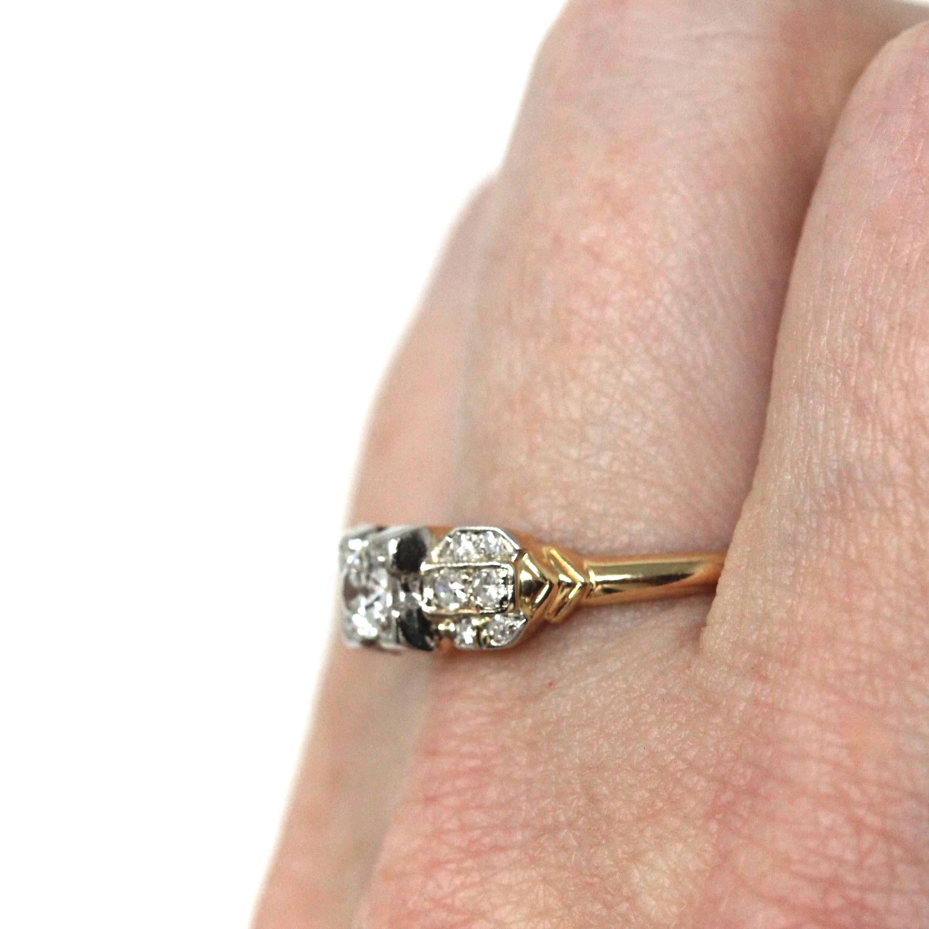 Mid Century Engagement Ring - 14k Yellow Gold & Platinum Natural Diamond Cluster - Vintage Circa 1950s Era Size 9 1/4 Fine Statement Jewelry