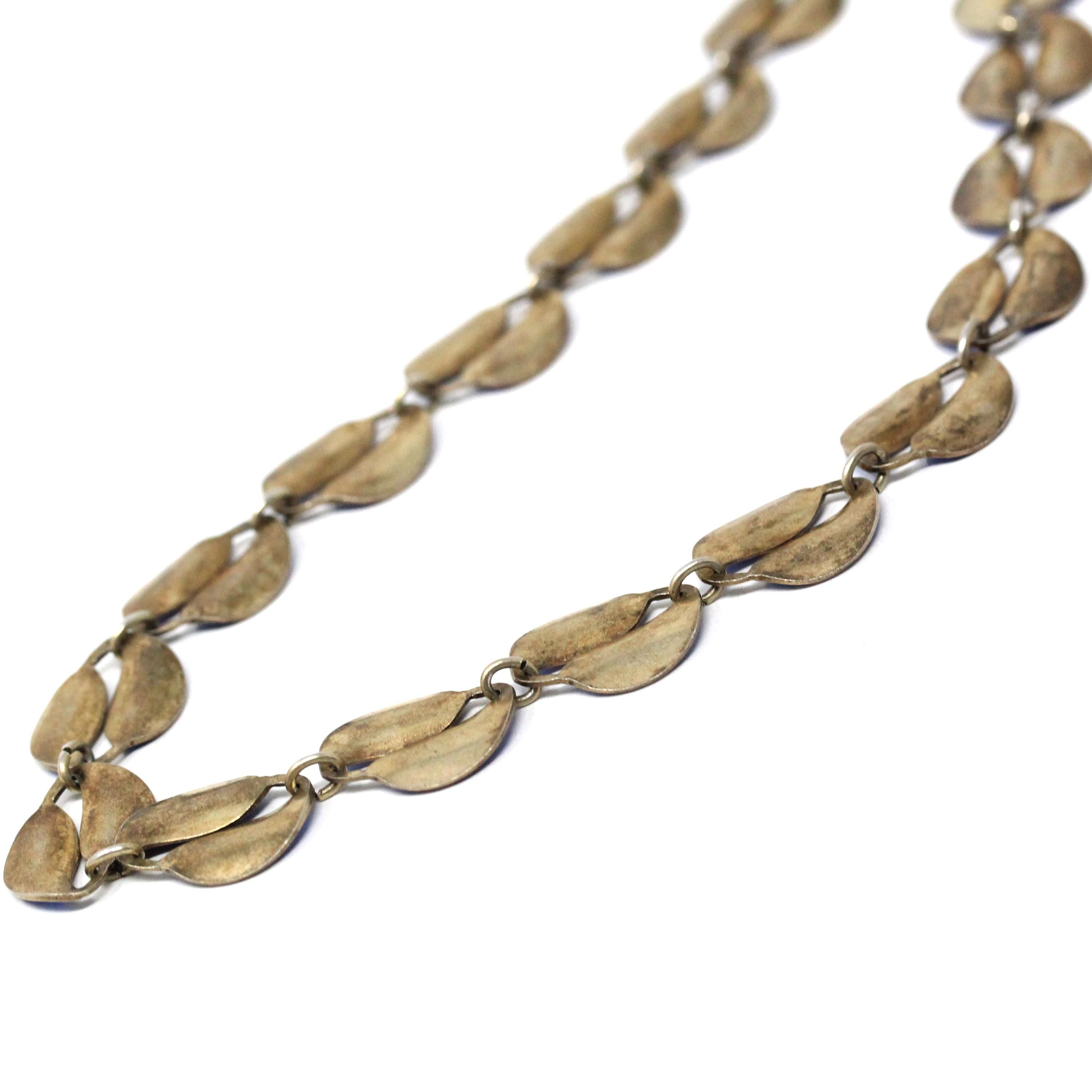 Vintage Enamel Jewelry Set - Mid Century Sterling Silver Blue Enamel Leaf Links Necklace Bracelet - Circa 1950s Era David Anderson Jewelry